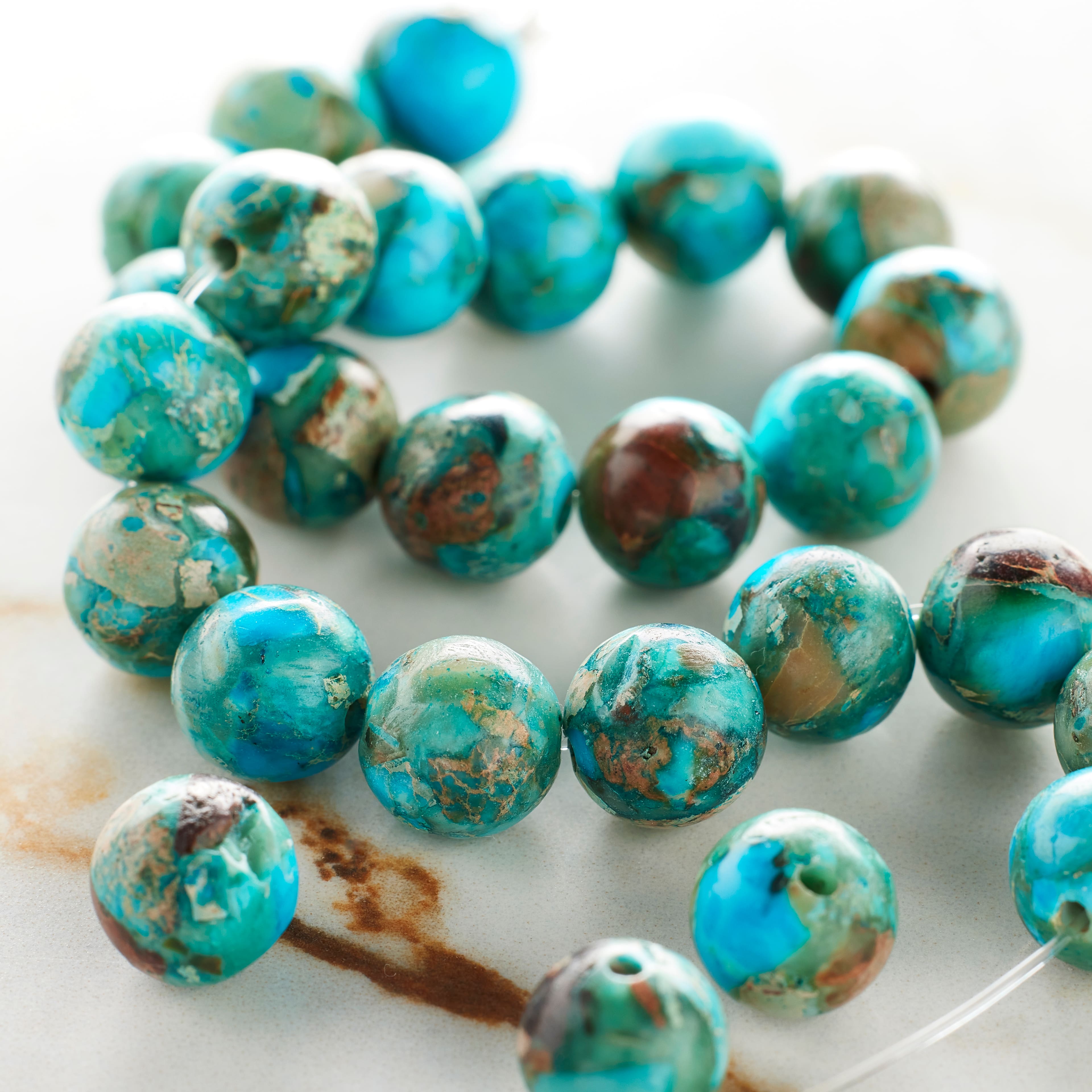 12 Pack:  Sapphire Serpentine Jasper Round Beads, 8mm by Bead Landing™