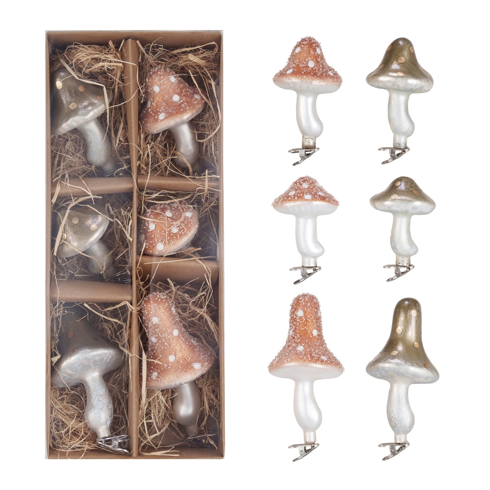Hello Honey® Multicolor Glass Mushroom with Glitter Clip-On Ornaments Set