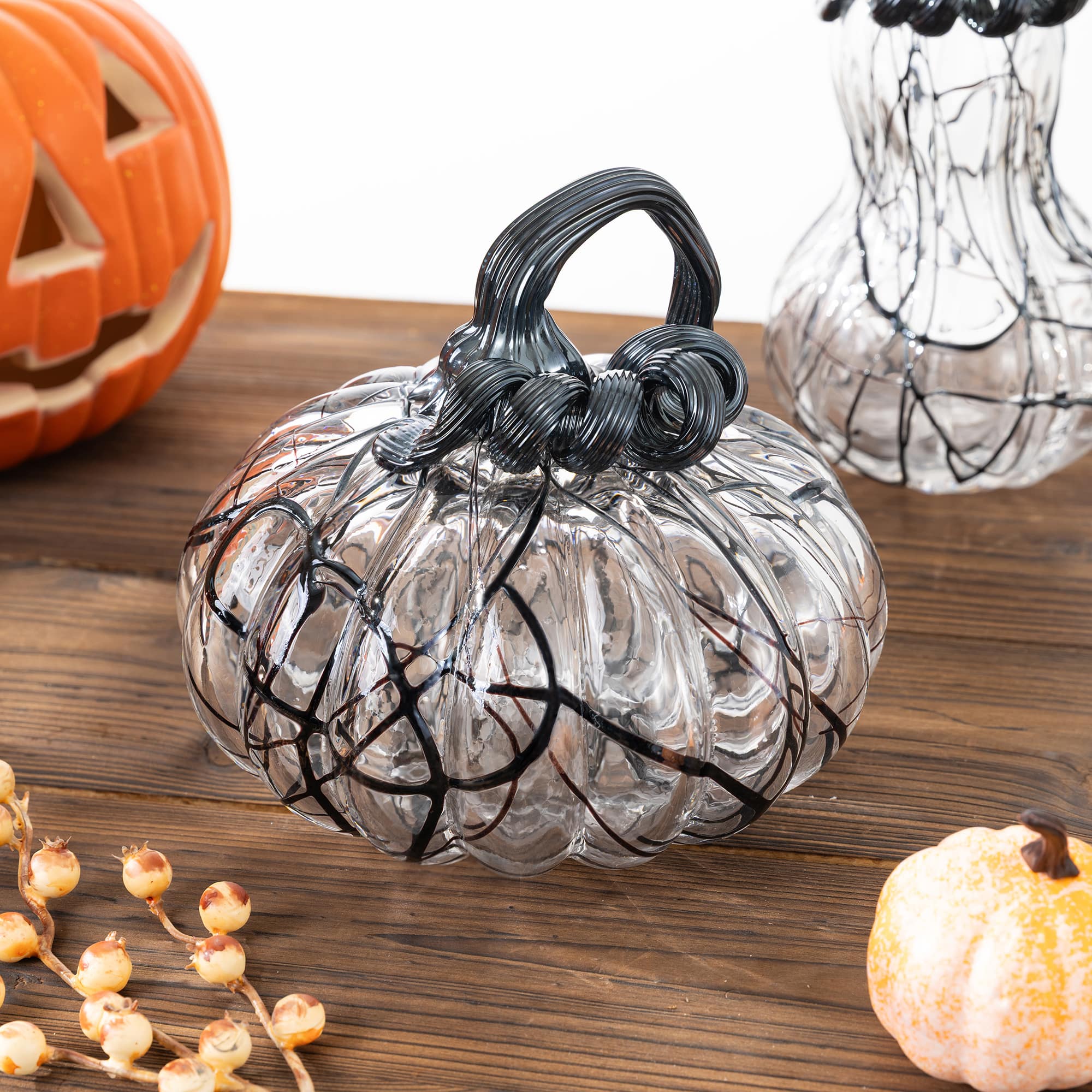 Glitzhome® 7.5" Halloween Abstract Black and White Glass Pumpkin