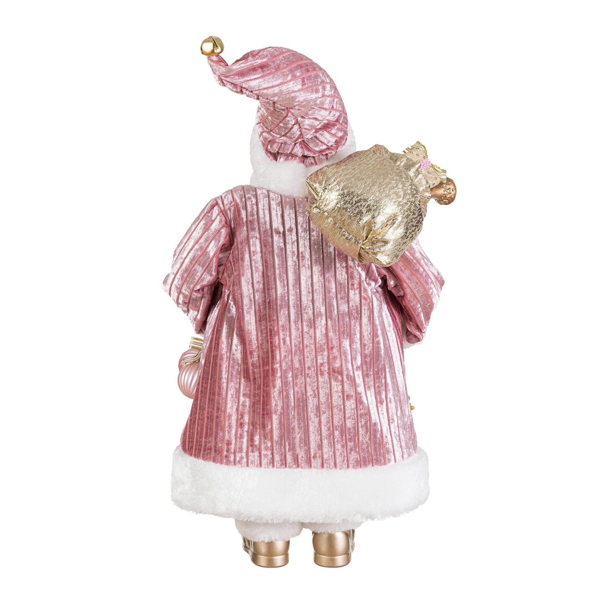 Glitzhome® 18" Faux Fur Deluxe Pink Christmas Santa Figurine with Porcelain Face