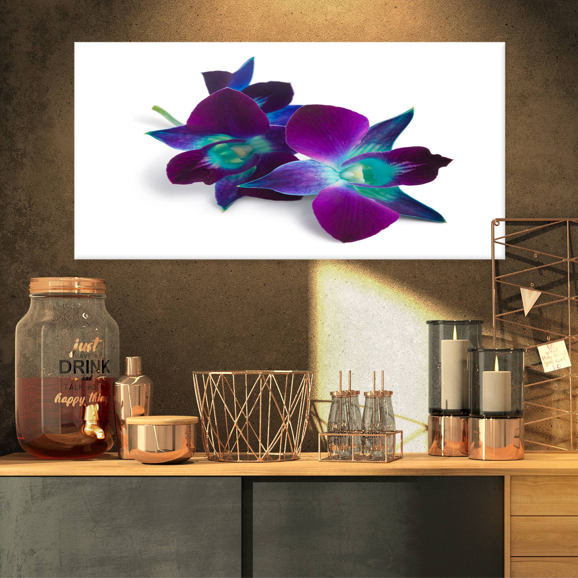 Designart - Deep Purple Orchid Flowers on White