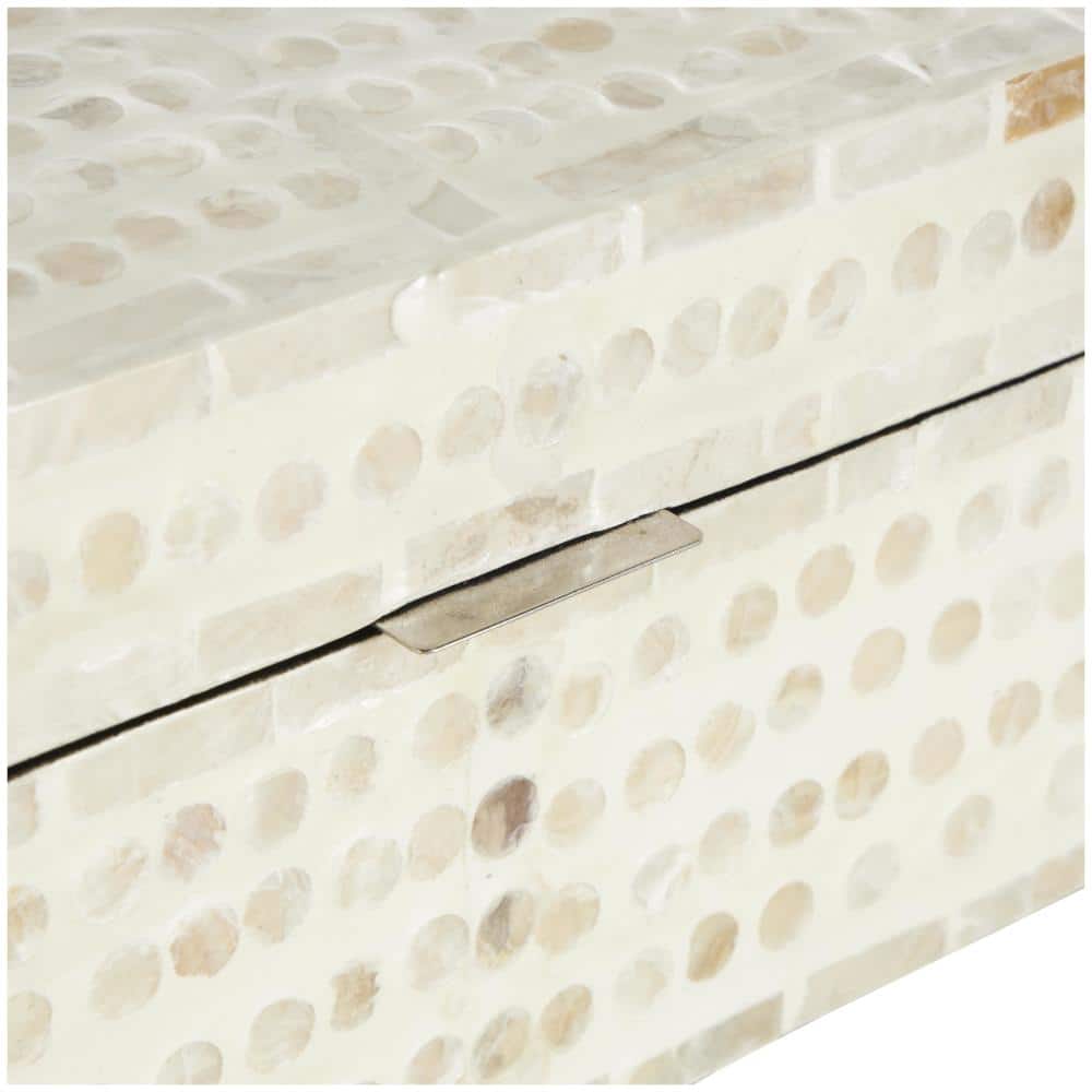 Cream Mother of Pearl Shell Geometric Handmade Mosaic Dot with Brown Accents Storage Box Set