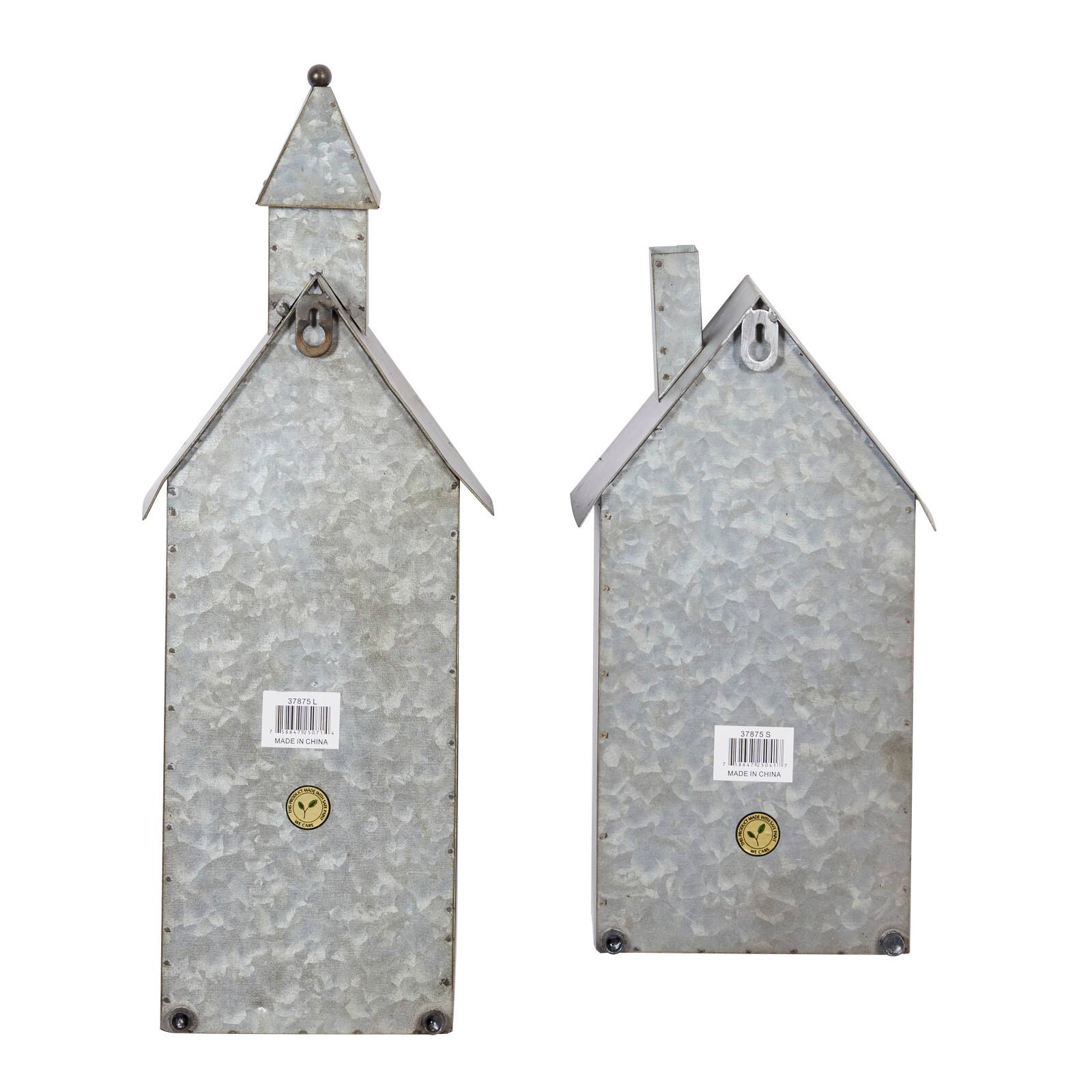 Set of 2 Grey Metal Farmhouse Candle Holder, 13", 18"