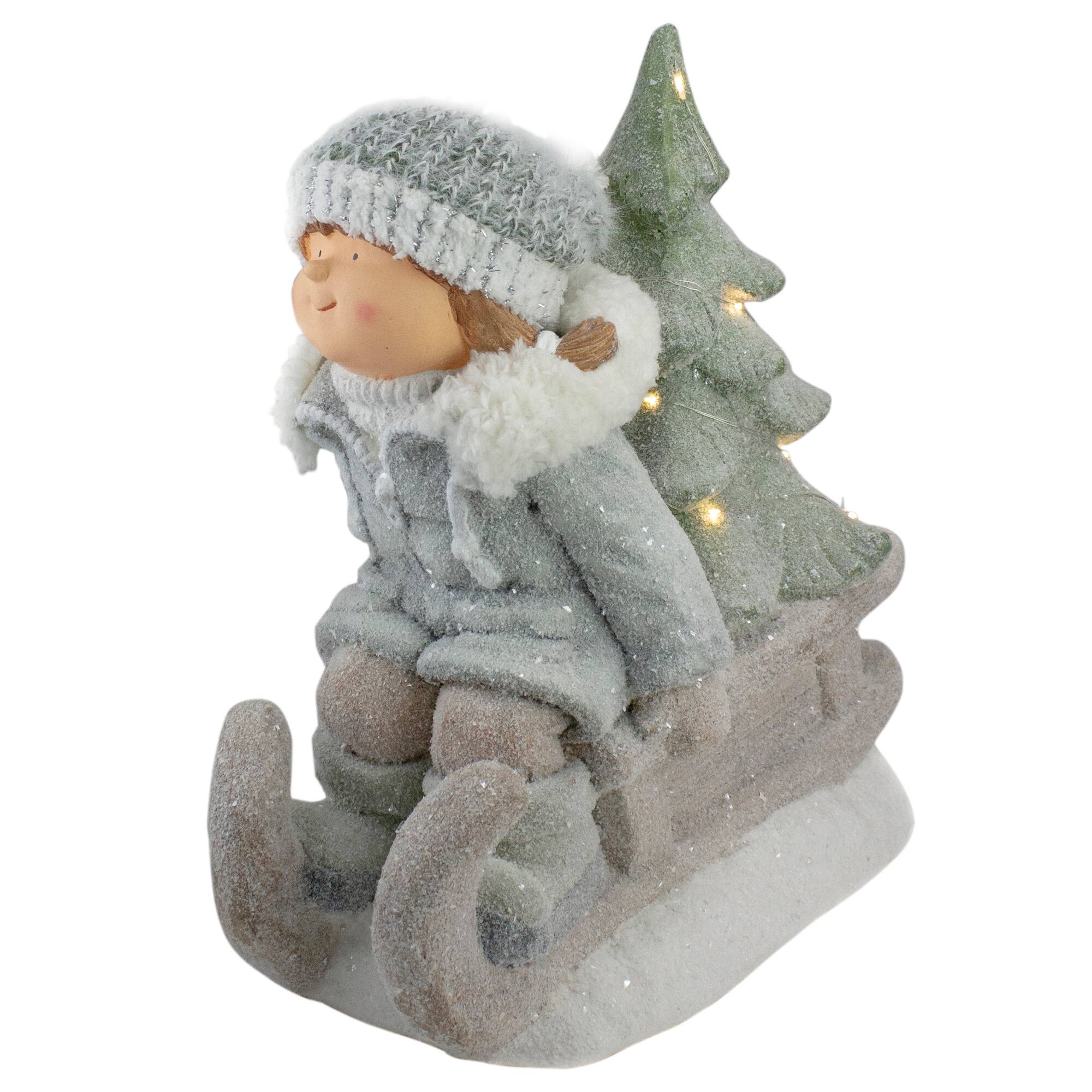 15" Lighted Girl On Sled Tabletop Decoration