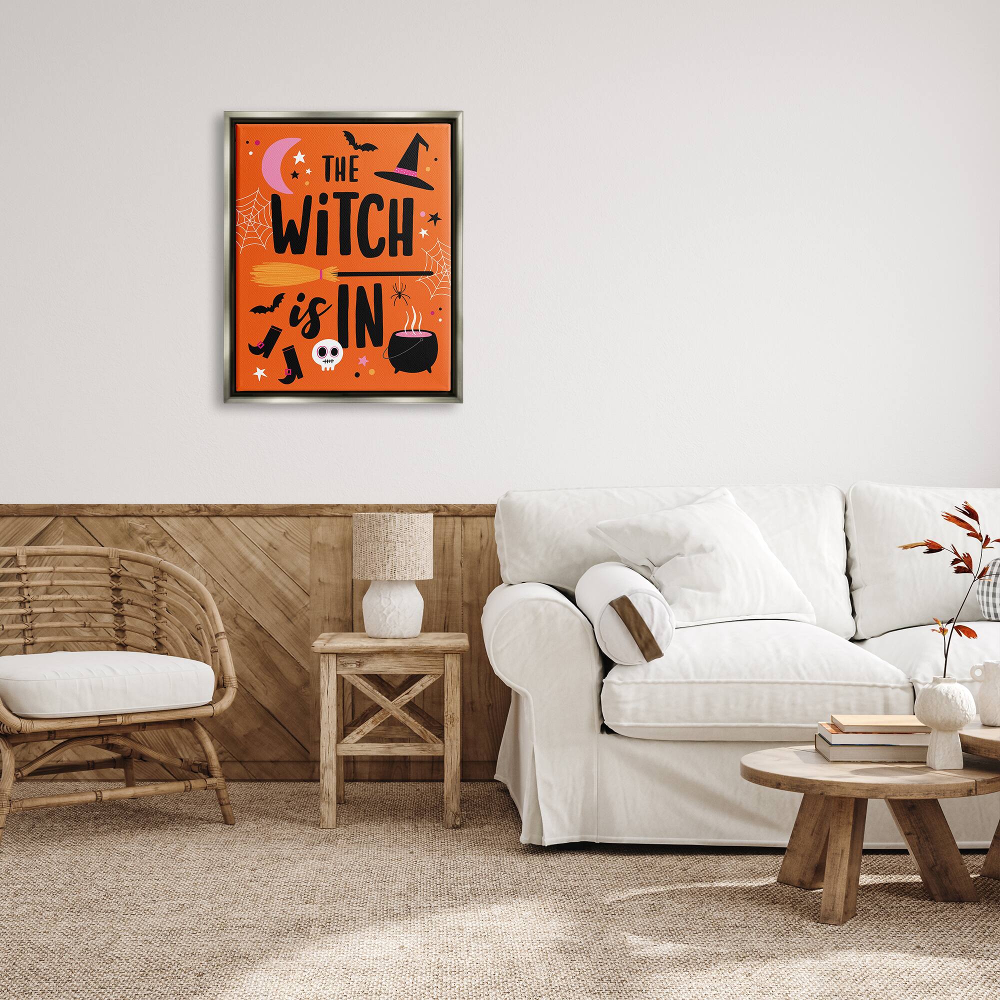 Stupell Industries Witch Is In Bold Cauldron Phrase Framed Floater Canvas Wall Art