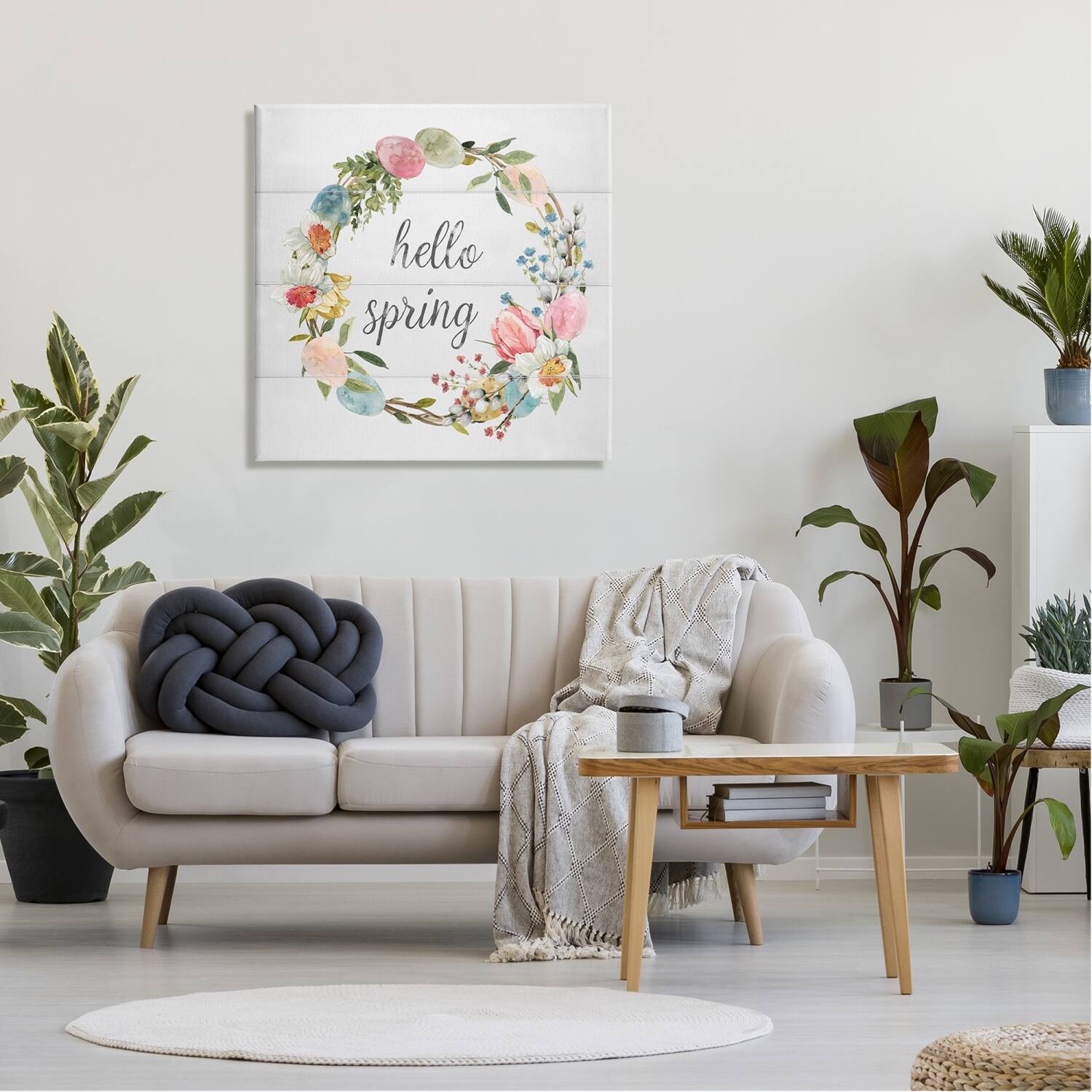 Stupell Industries Hello Spring Floral Egg Wreath Canvas Wall Art