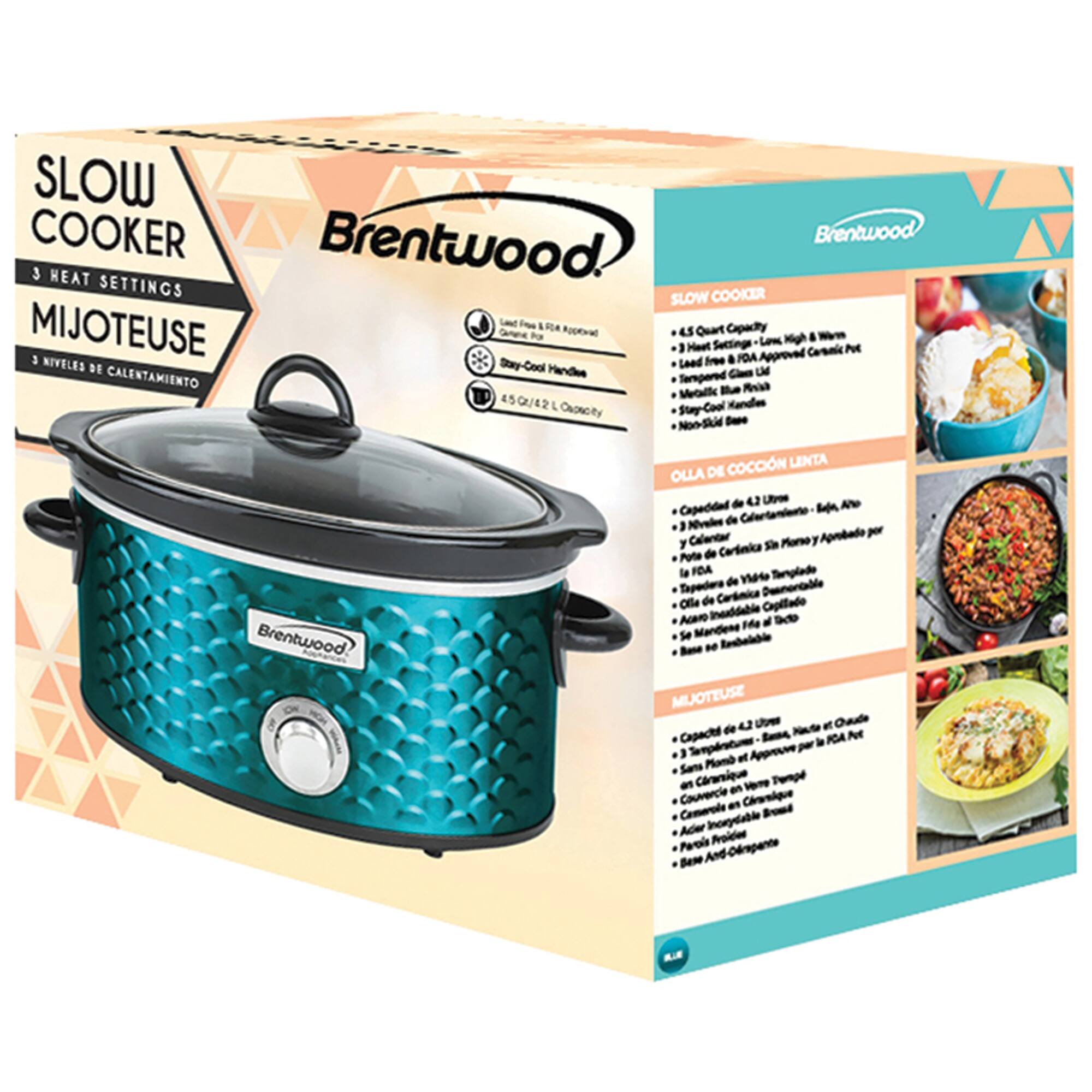 Brentwood Blue 4.5qt. Scallop-Pattern Slow Cooker