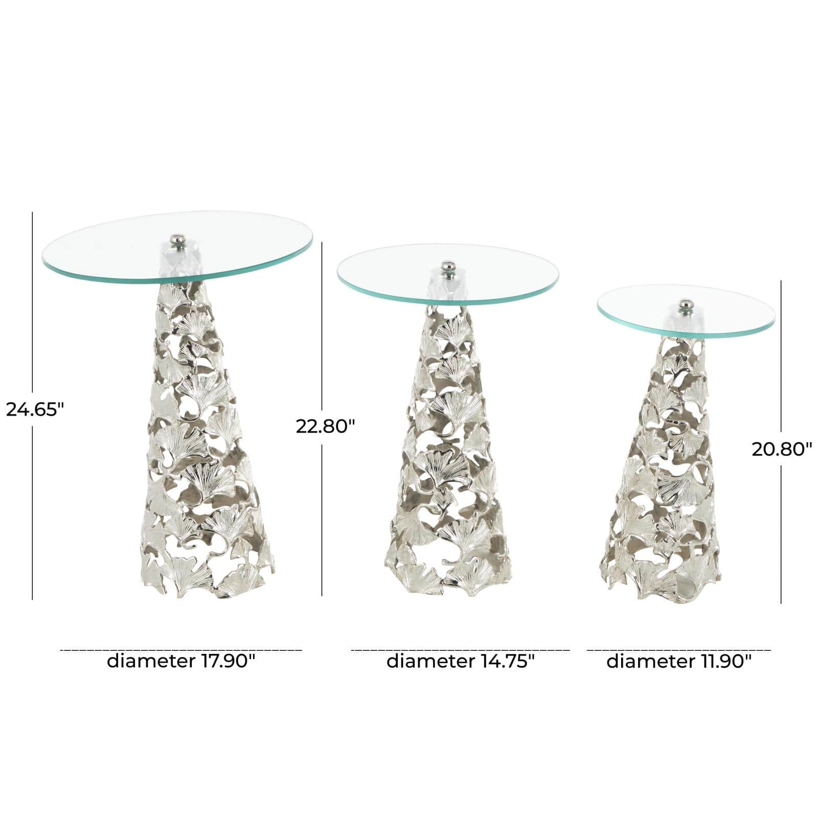 Silver Accent Table with Tempered Glass Tabletops Set 