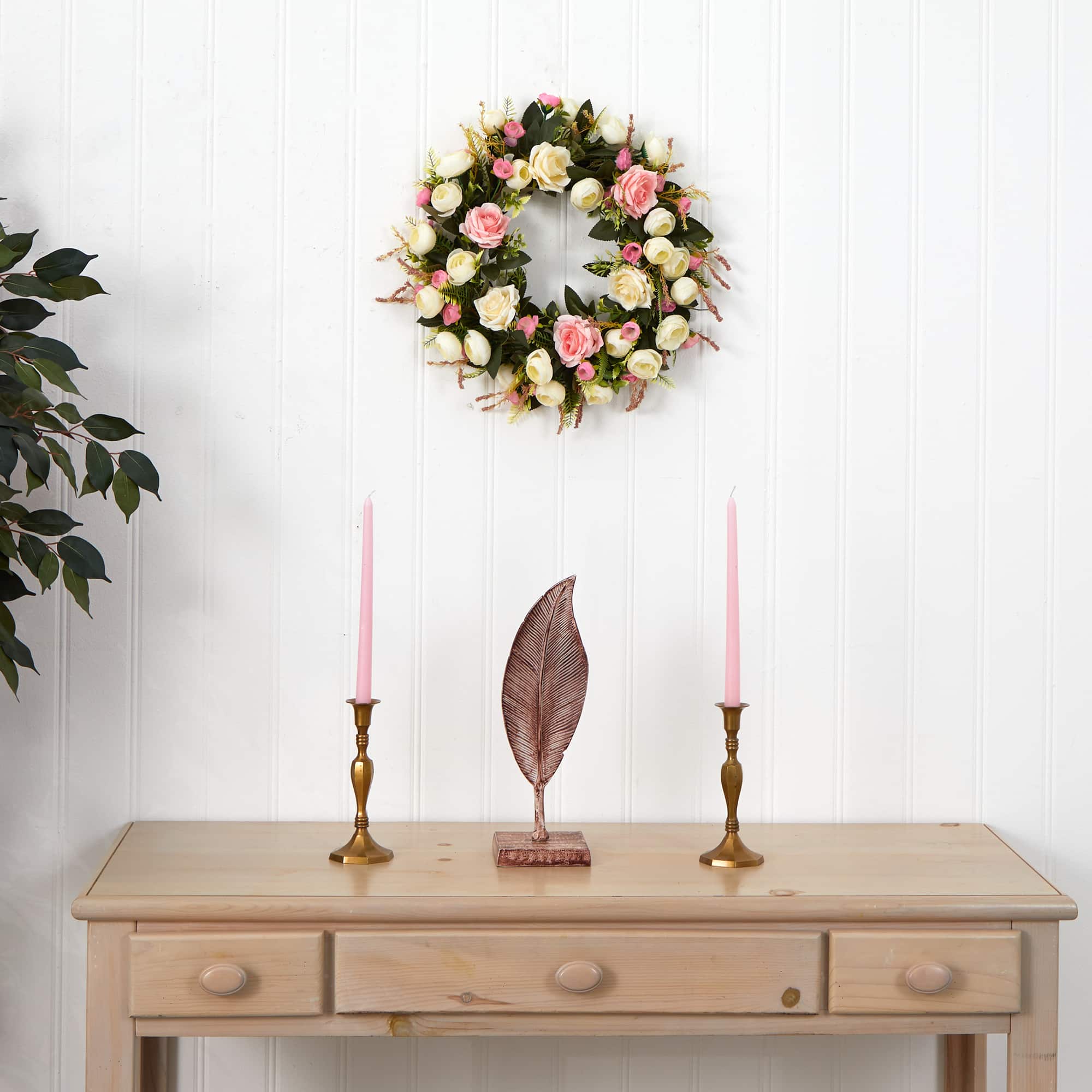 20" White & Pink Rose Wreath