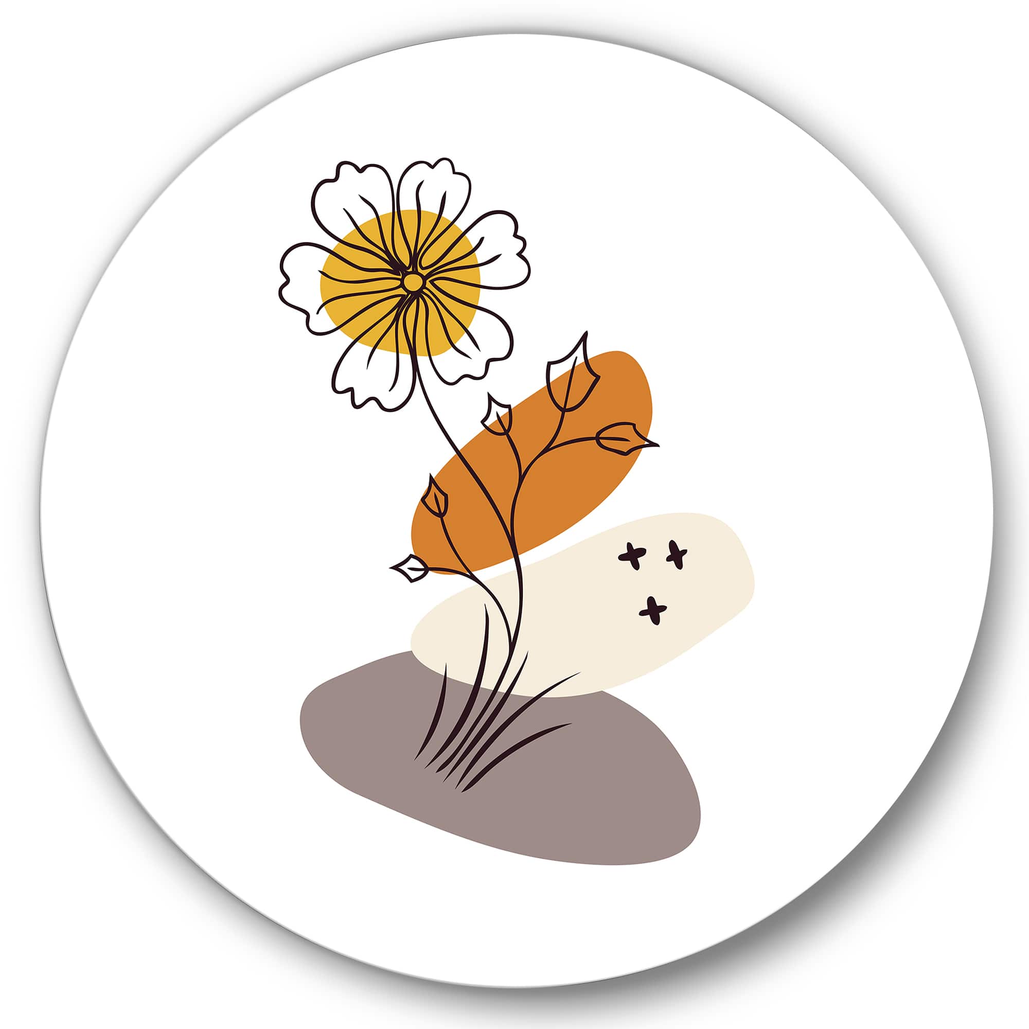 Designart - Abstract Flowers On Minimal Shapes I - Modern Metal Circle Wall Art