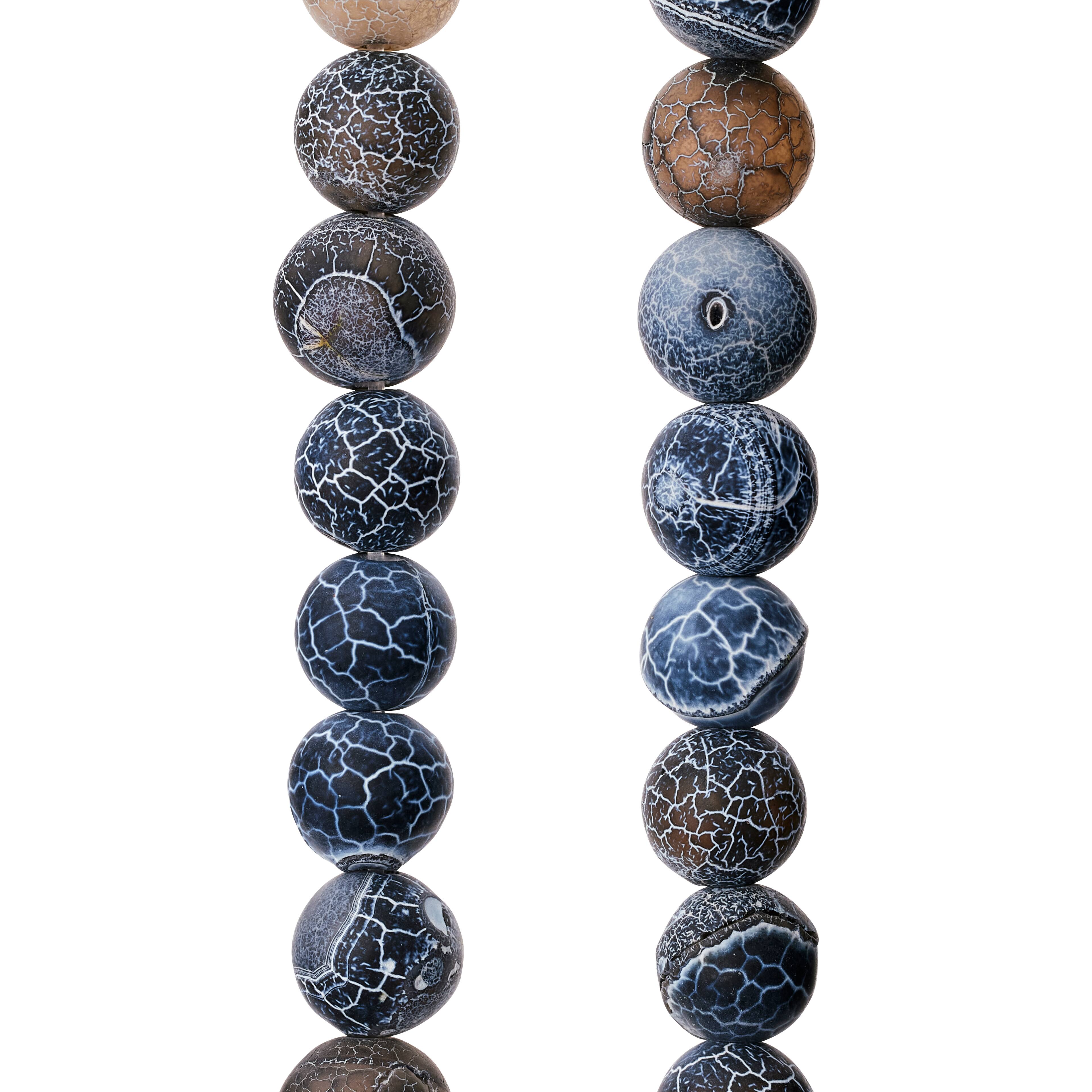 12 Pack:  Black Crackled Agate Round Beads, 8mm by Bead Landing™