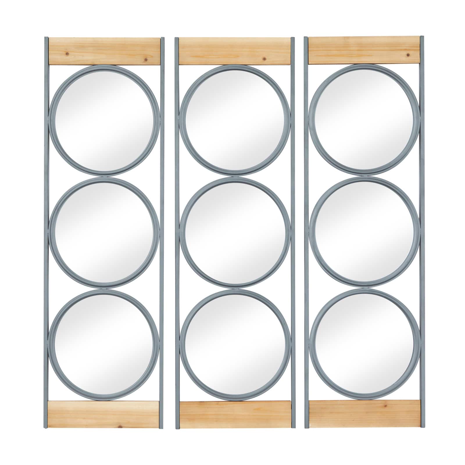 Set of 3 Black Iron Industrial Wall Mirror, 37" x 11"