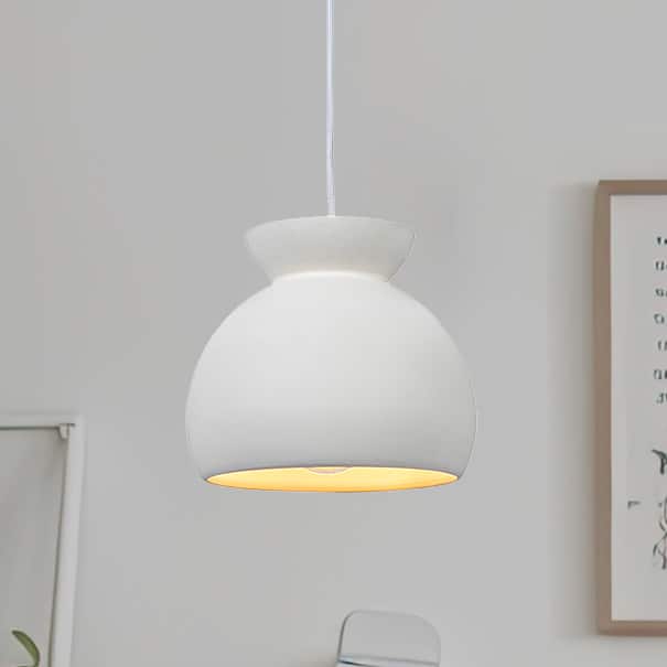 Hello Honey® Sienna Matte White Boho Ceramic Ceiling Light with White Fabric Cord