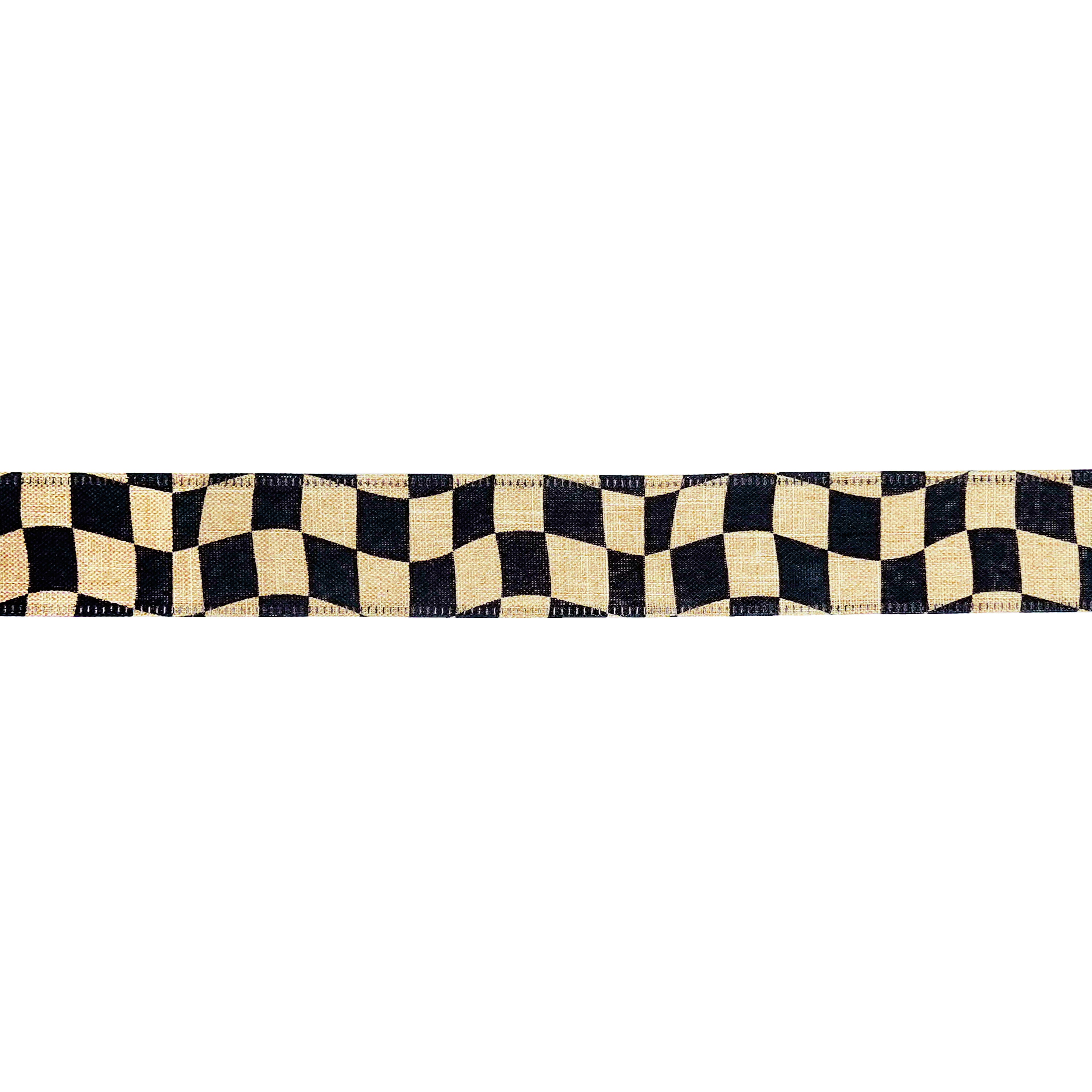 1.5" x 10yd. Wavy Black Check Wired Faux Linen Ribbon by Celebrate It®
