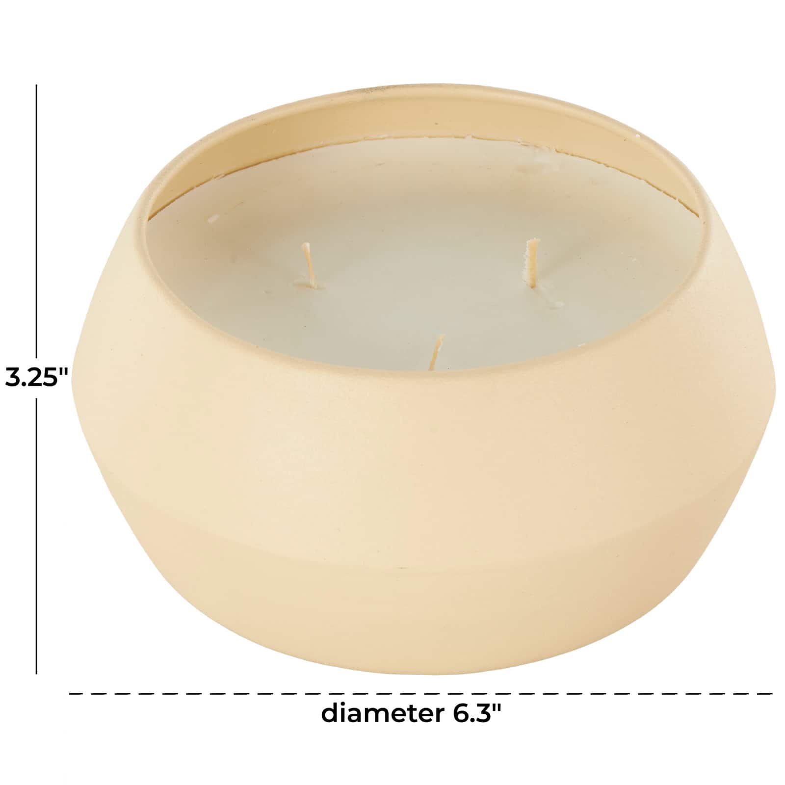 Ivory and Iris 6.25" Beige with White Wax 3 Wick Rose Blossom & Sandalwood Scented Textured Metal Candle