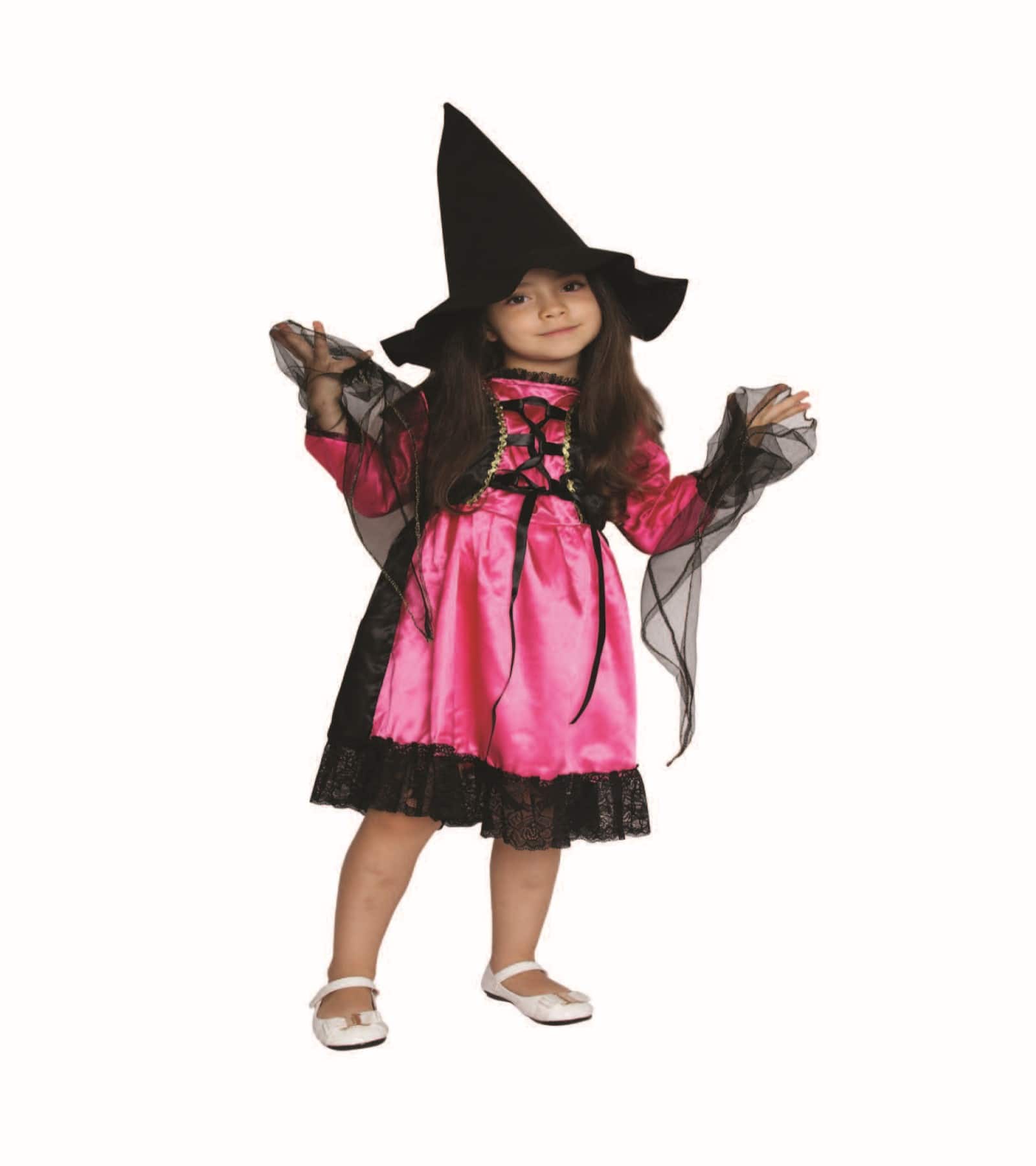 34107084 Black & Pink Witch Girl Child Halloween Costume - Medium - 2 Piece