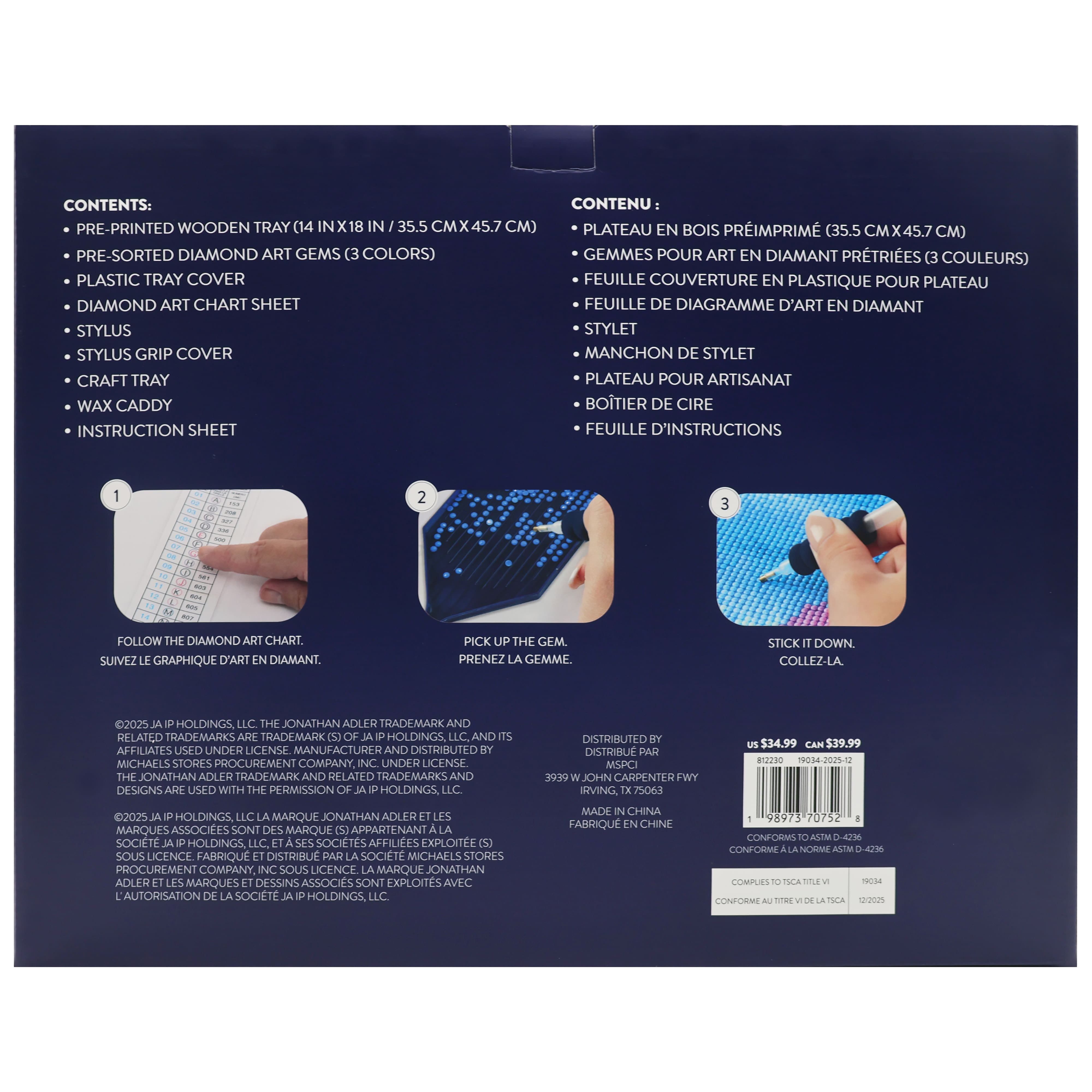 Jonathan Adler x Michaels 14" x 18" Black & White Atlas Diamond Art Tray Kit