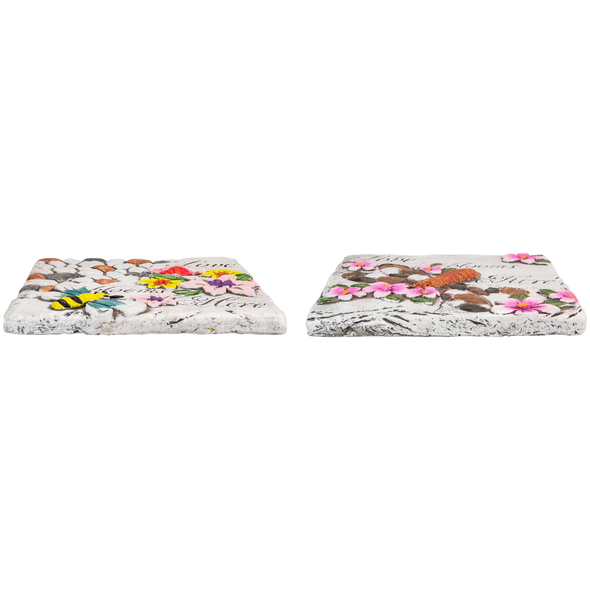 7" "Love Blooms Here'" Floral Outdoor Garden Stones Set
