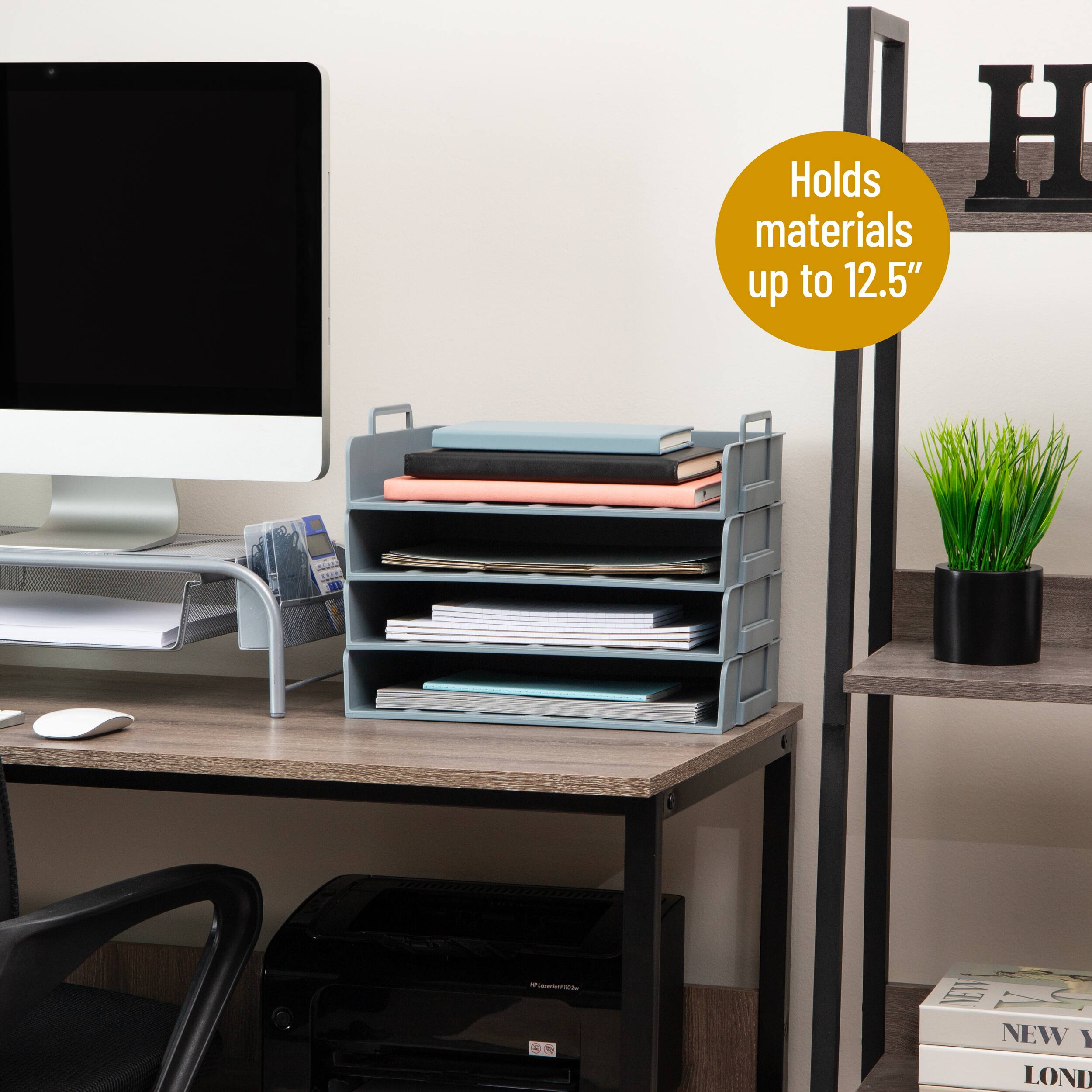 Mind Reader Stackable Paper Tray, Desktop Organizer, File Storage, Office, Plastic, 4 Pcs