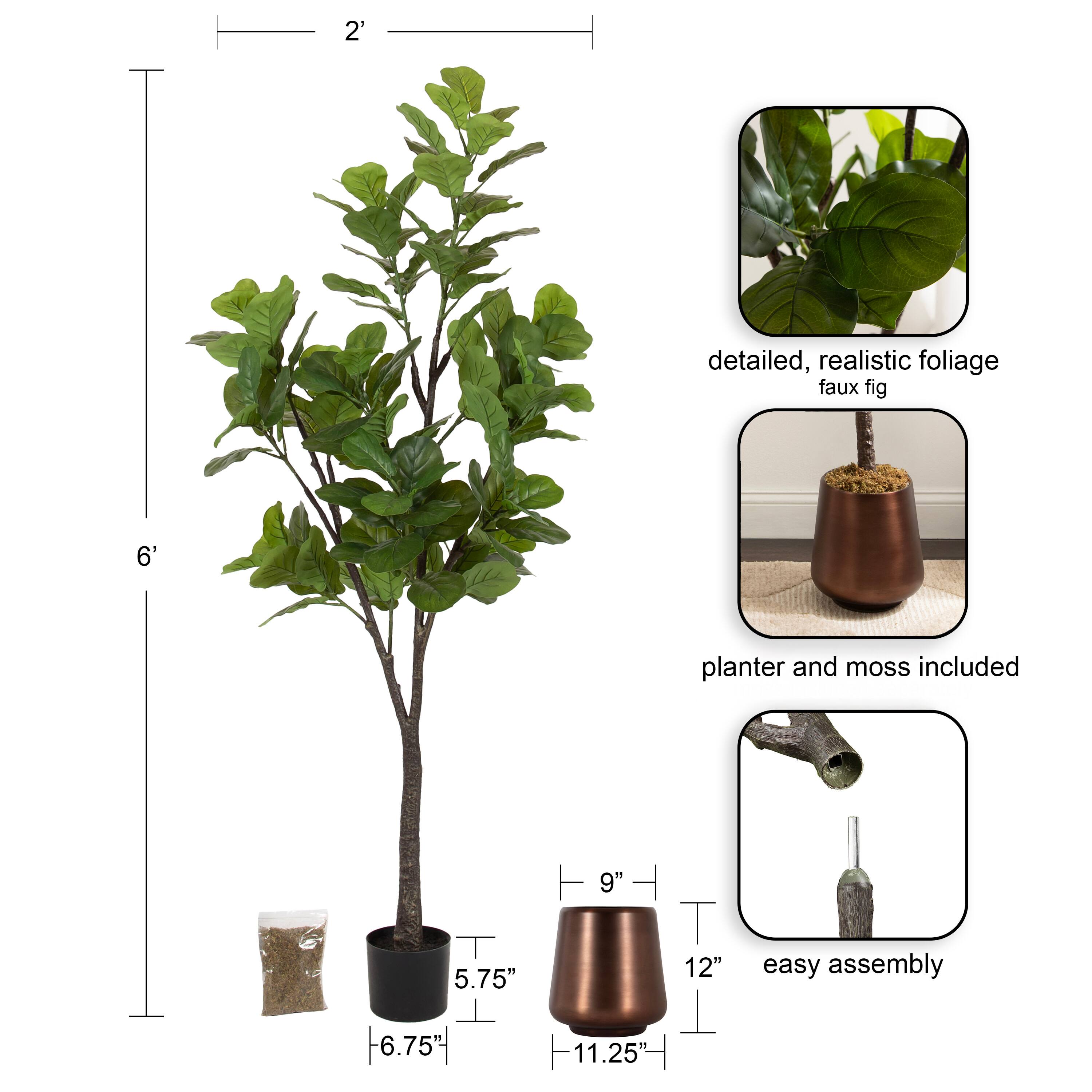 Kate and Laurel Fidmont 6ft. Faux Fiddle Fig Tree with Portell Antique Planter