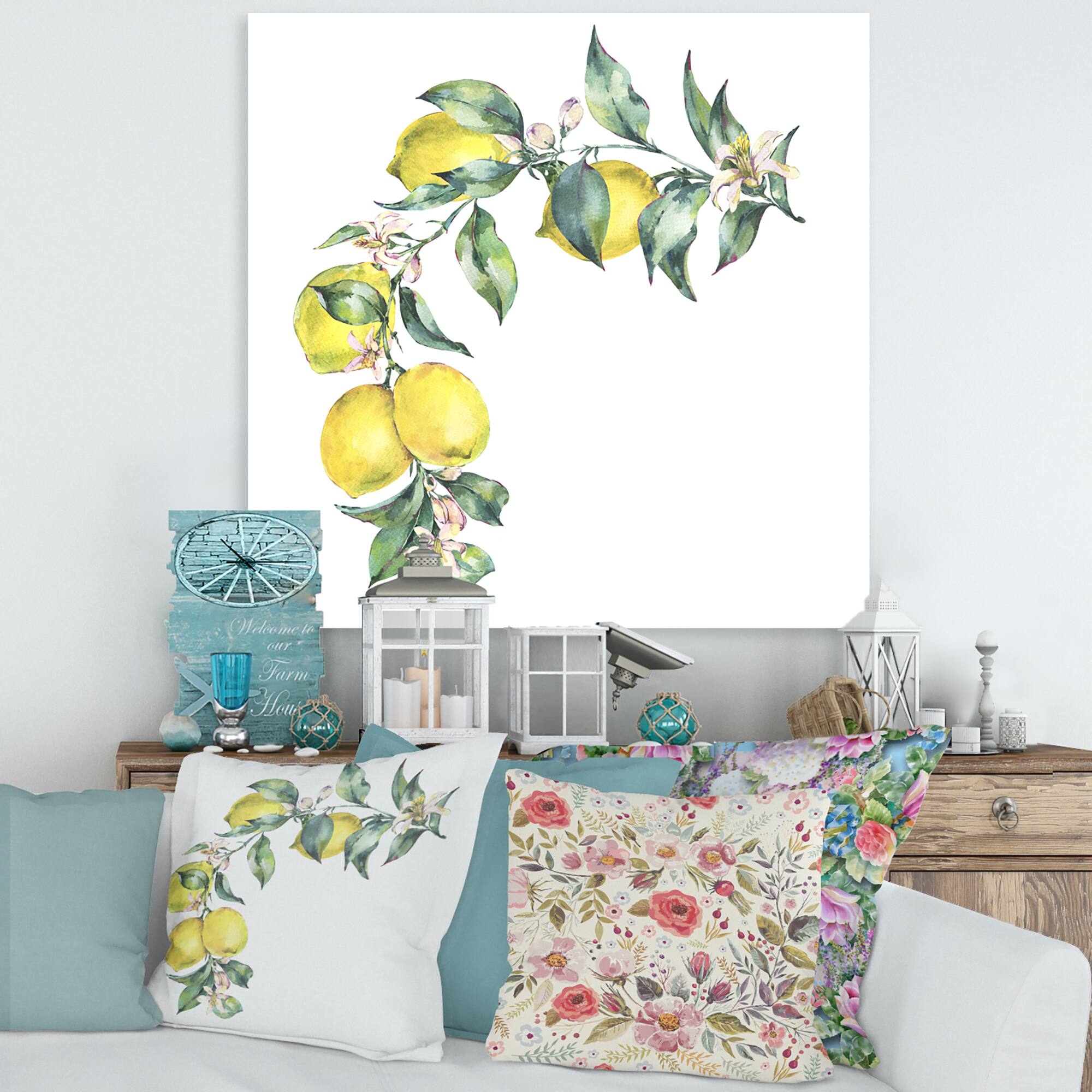 Designart - Branch of Yellow Lemons and Leaves II