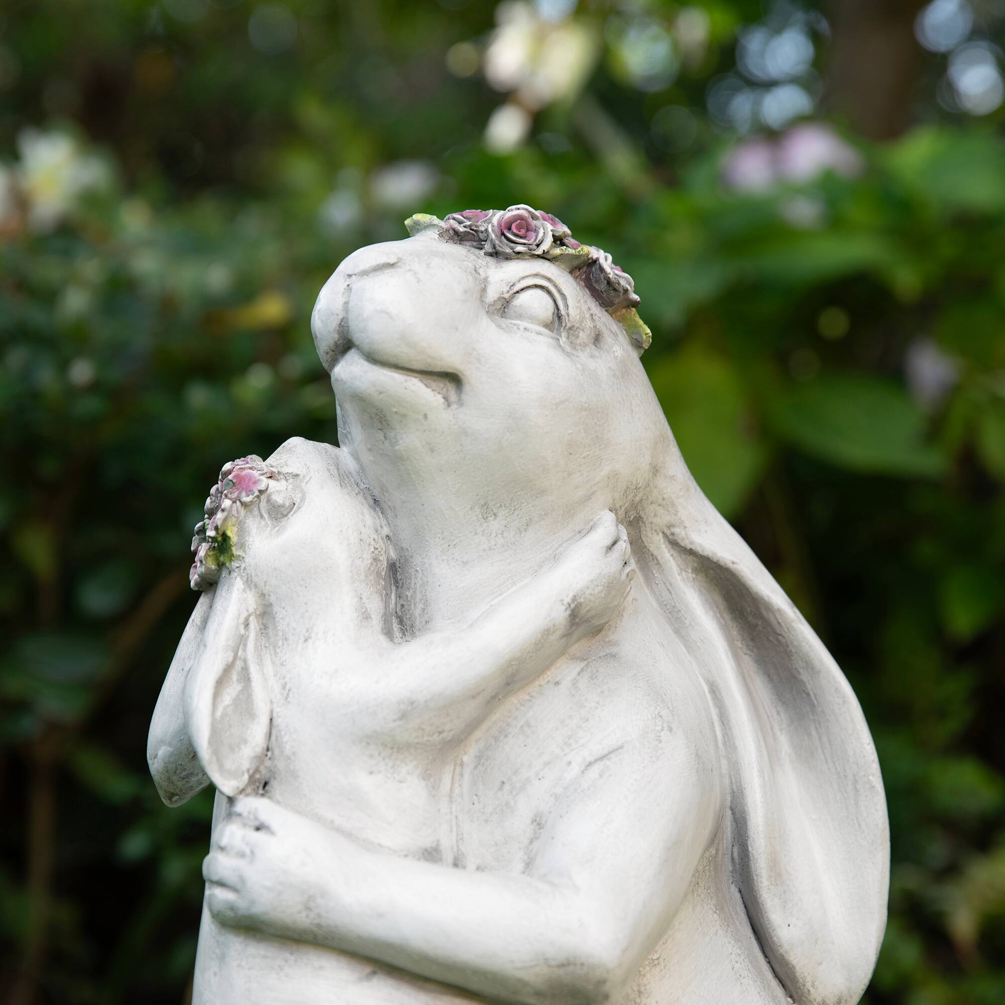 Glitzhome® 17" MGO Hugging Mom and Baby Rabbit Statue