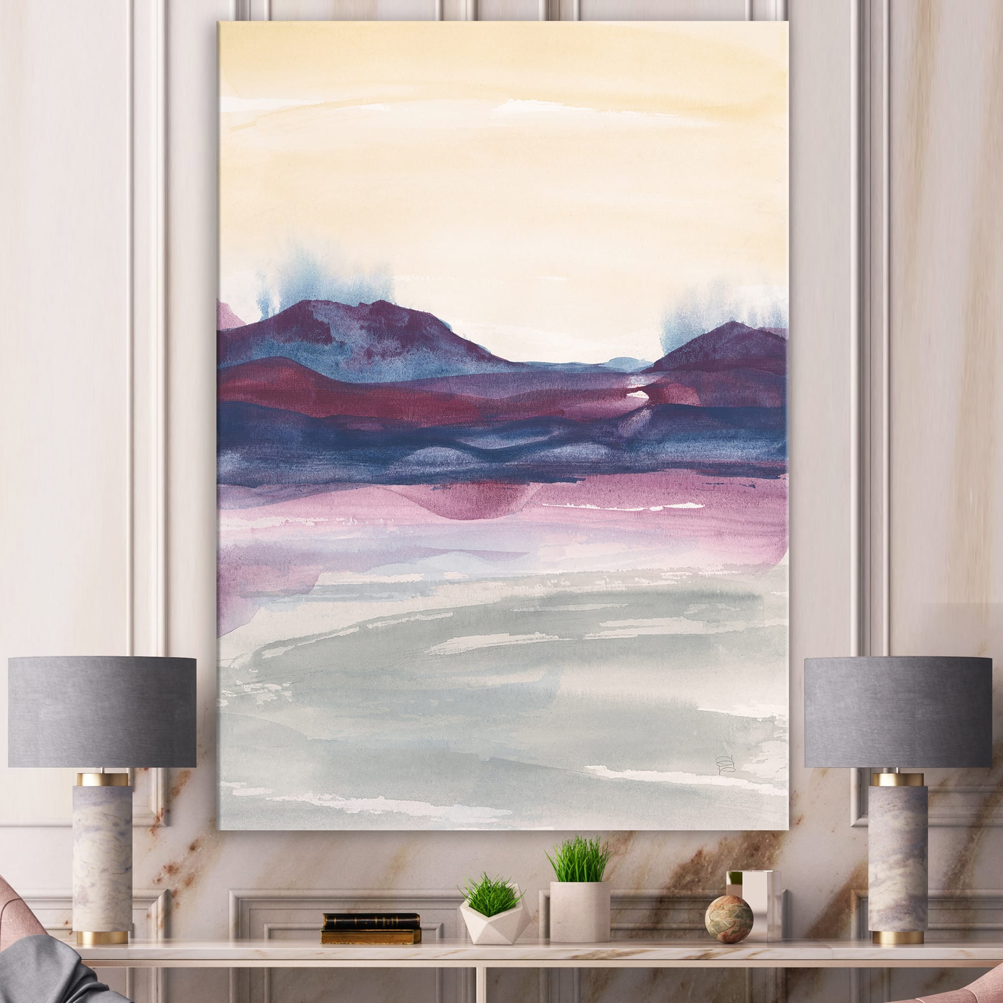 Designart - Shabby Watercolor on Purple II - Shabby Chic Canvas Art