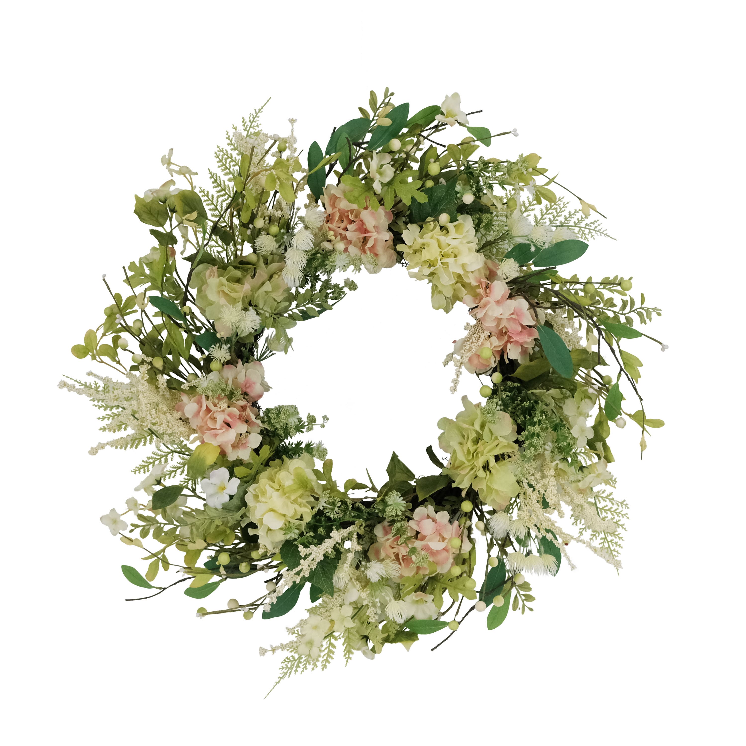 6 Pack: 24" Pink & Cream Hydrangea & Dogwood Floral Spring Wreath