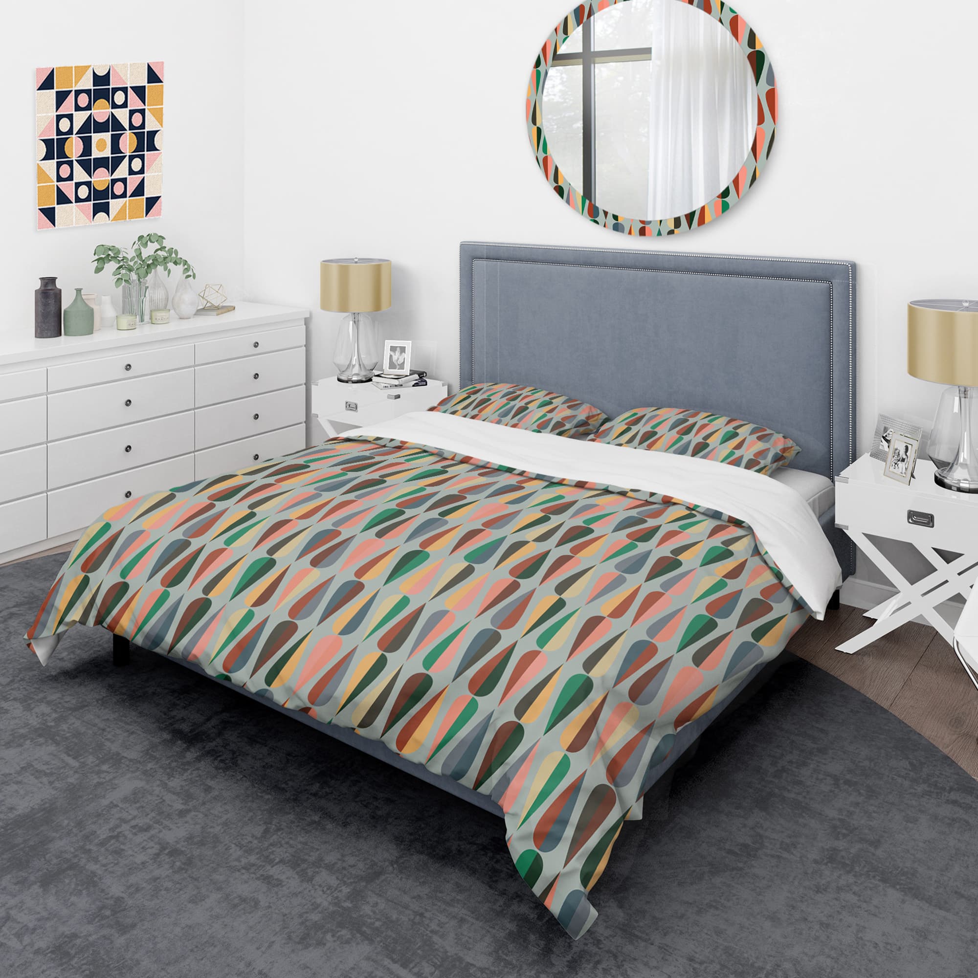 Designart 'Retro Abstract Drops IX' Mid-Century Duvet Cover Set