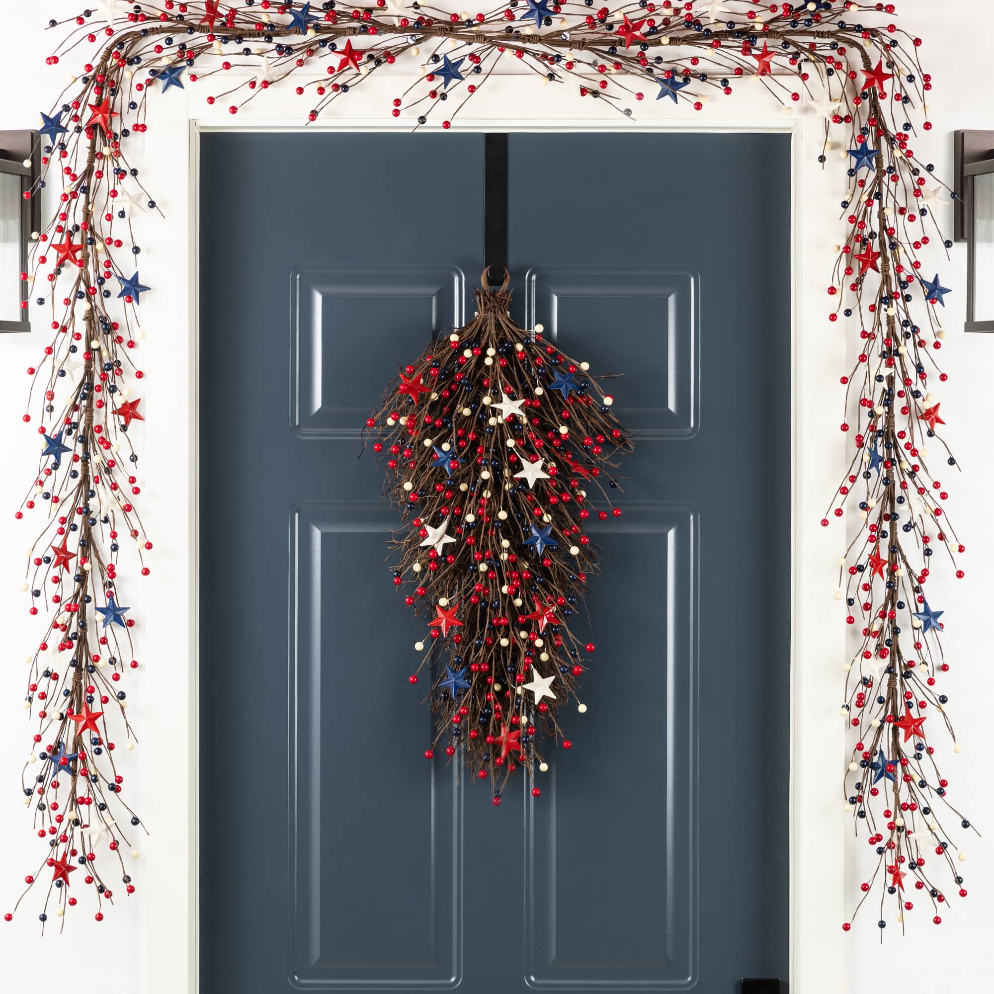 Glitzhome® 28" Patriotic Americana Stars and Berry Teardrop