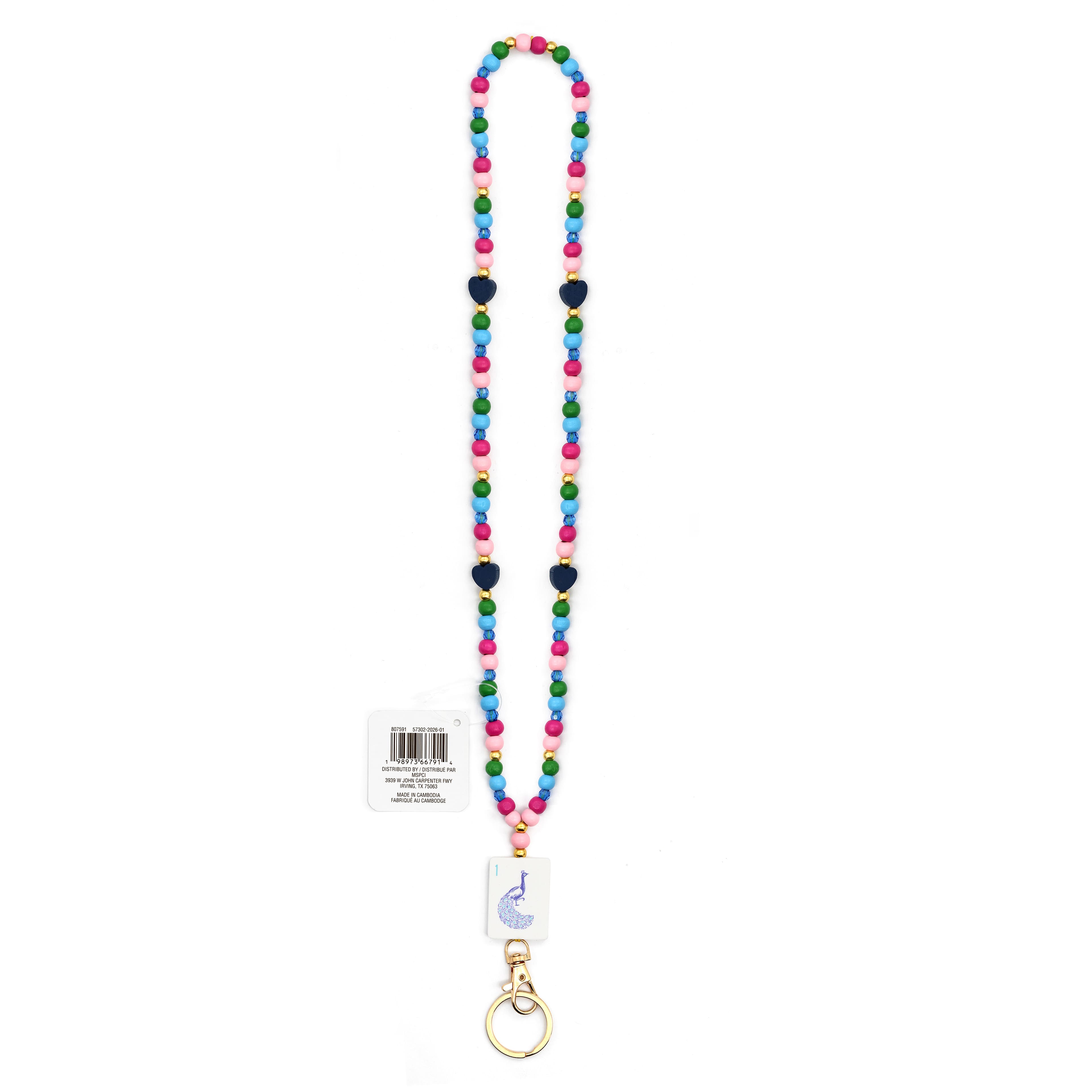 Mahjong Peacock Beaded Lanyard by Fab Finds