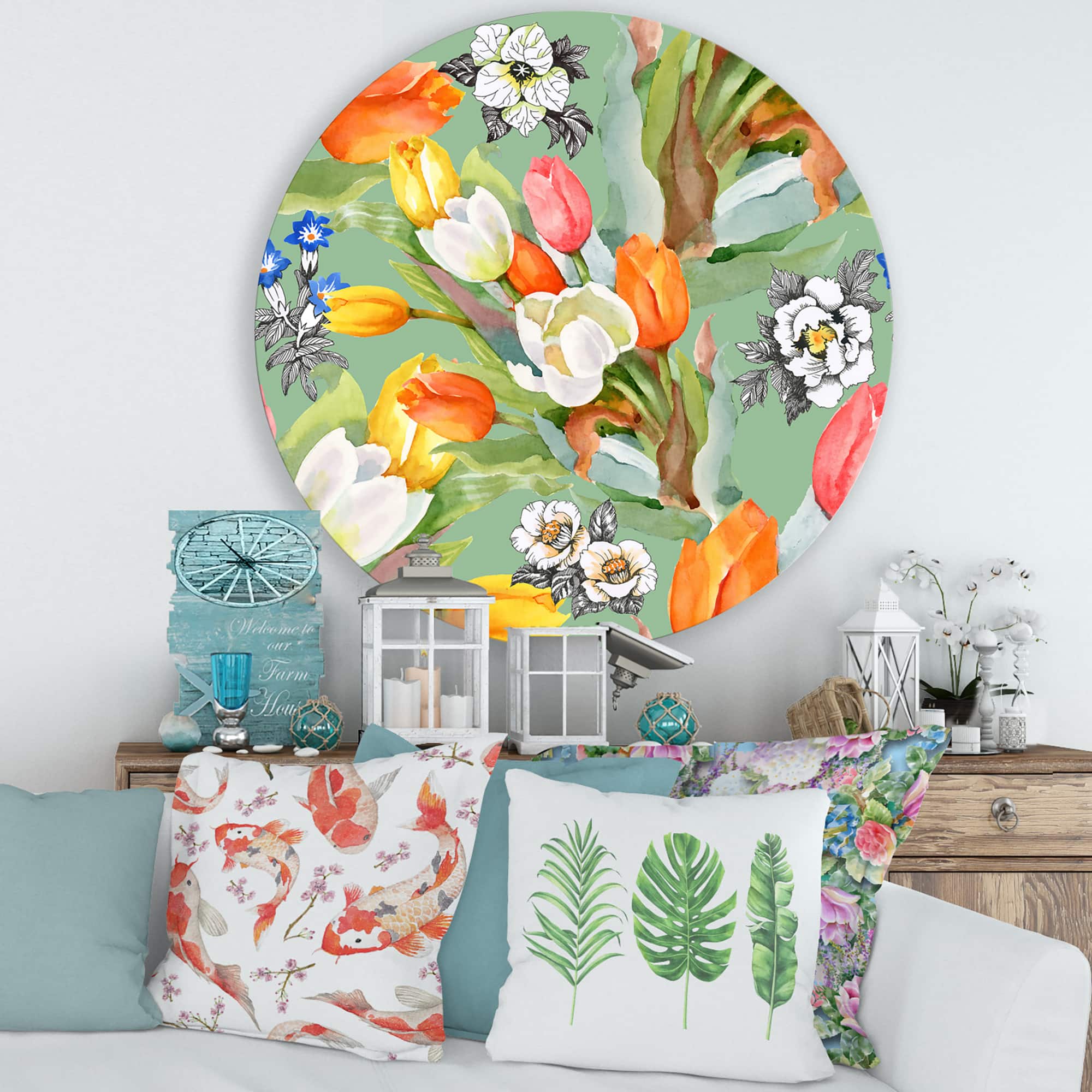 Designart - Blooming White and Orange Tulips III