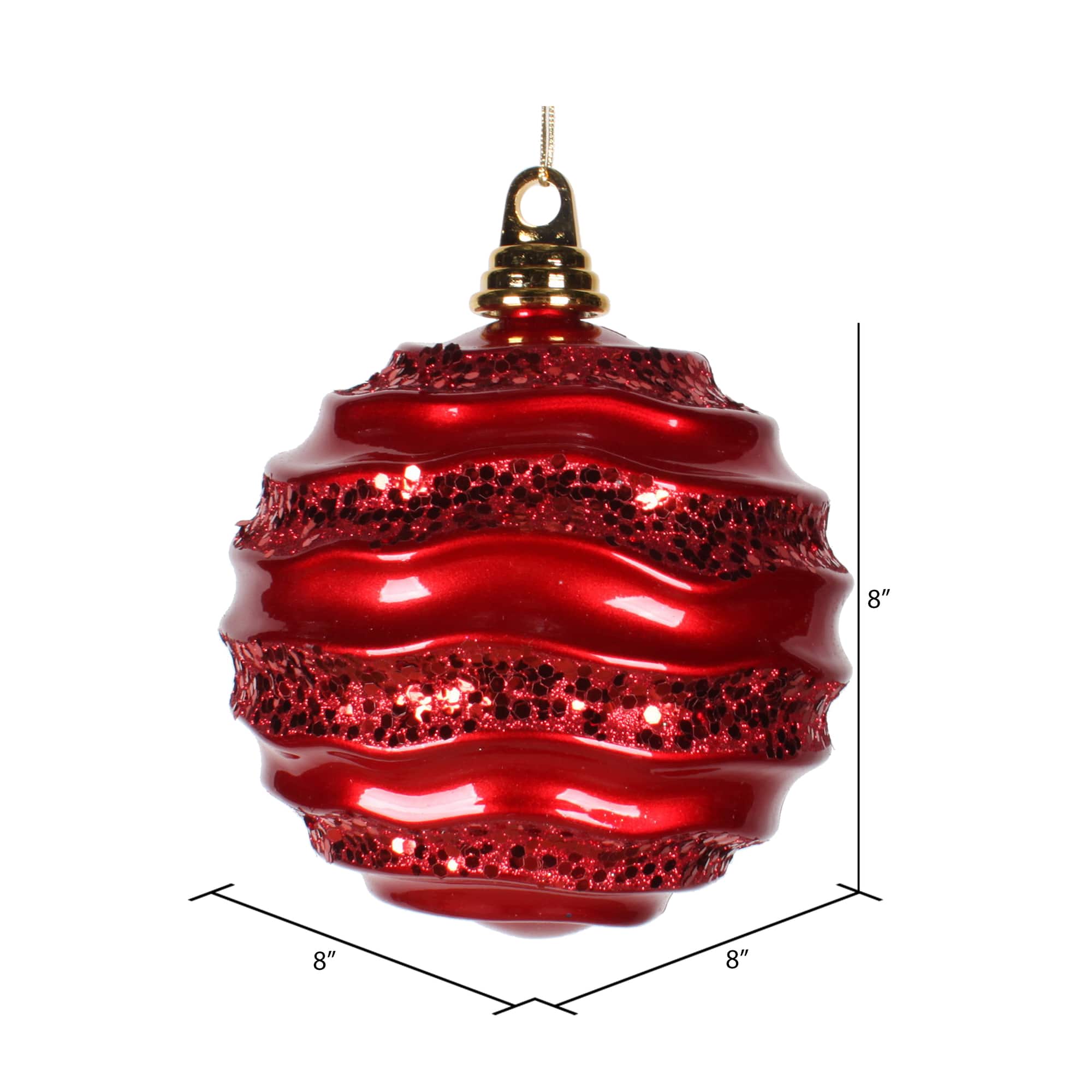 Vickerman 8" Stripe Candy Finish Wave Ball Christmas Ornament with Glitter Accents