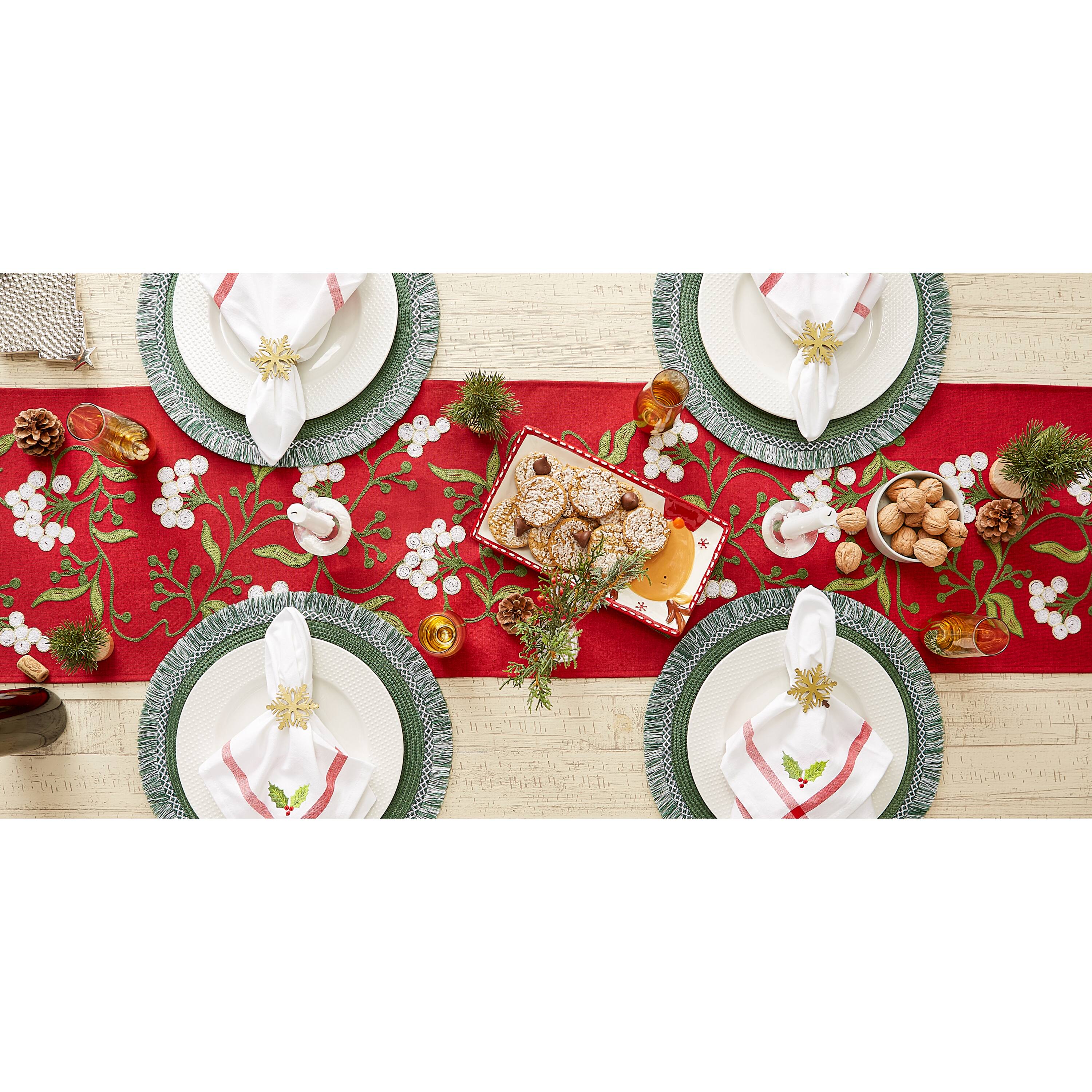 DII® 70" Red Mistletoe Embroidered Table Runner