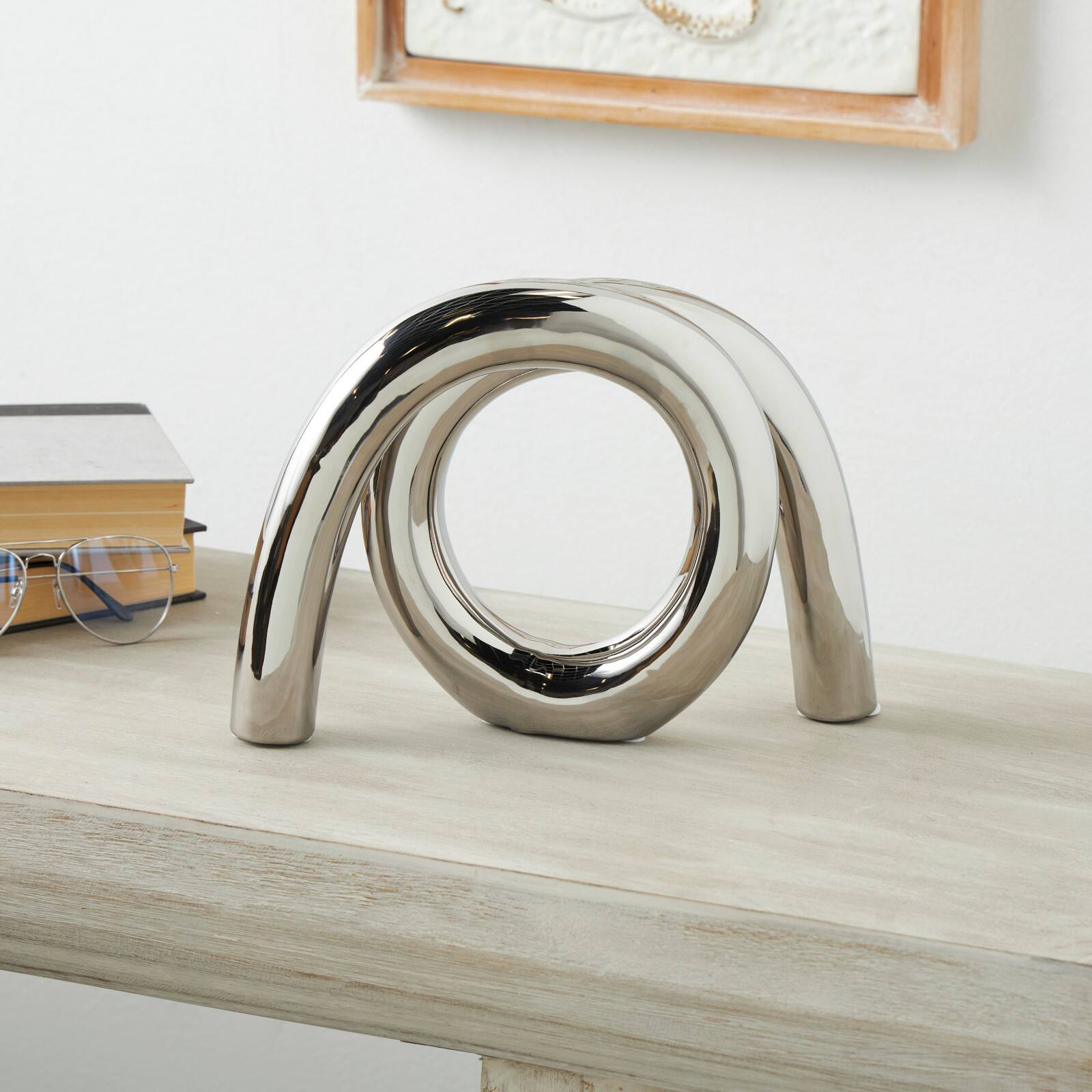 11.5" Silver Ceramic Abstract Rounded Loop Sculpture