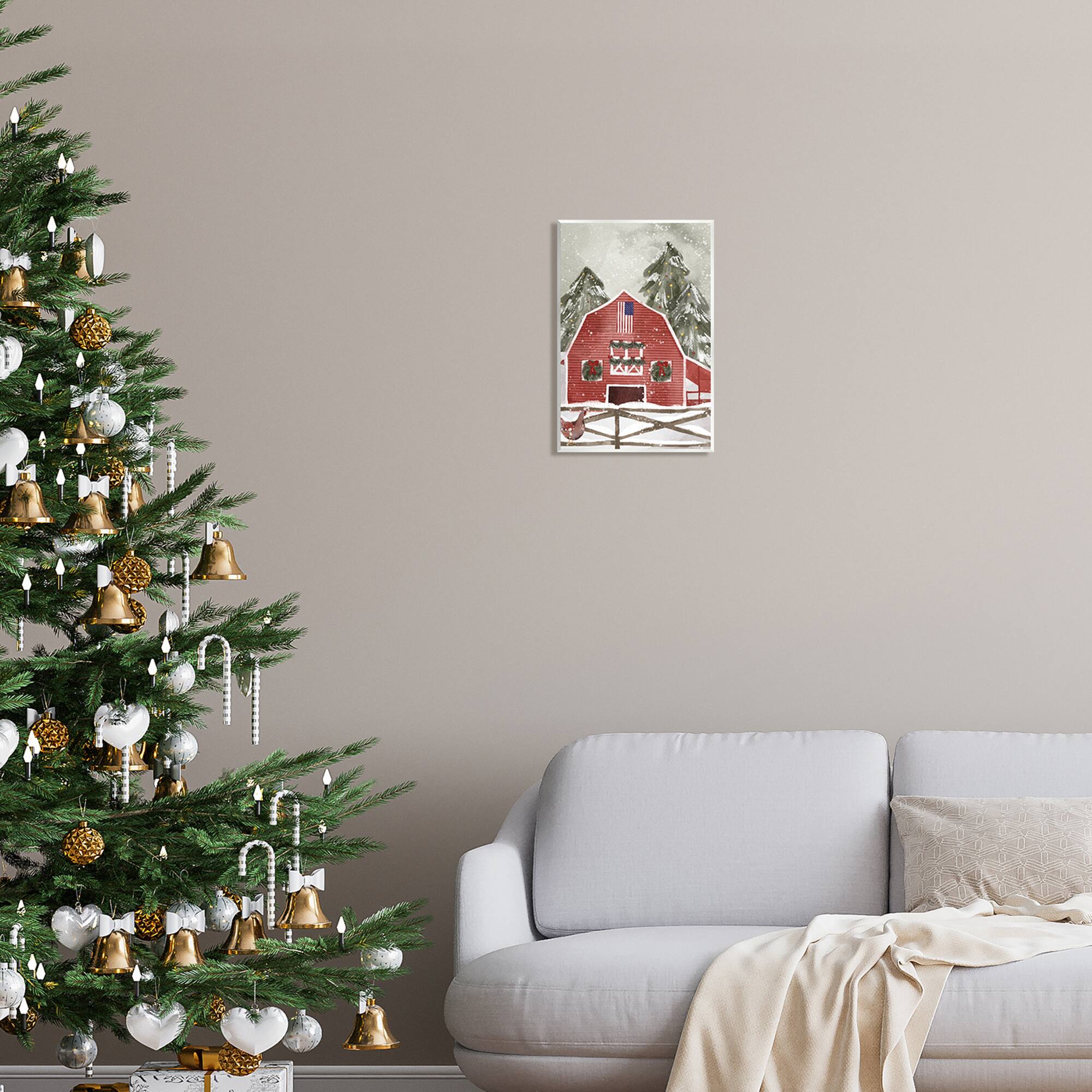 Stupell Industries Americana Barn Holiday Snow Scene Wall Plaque Art