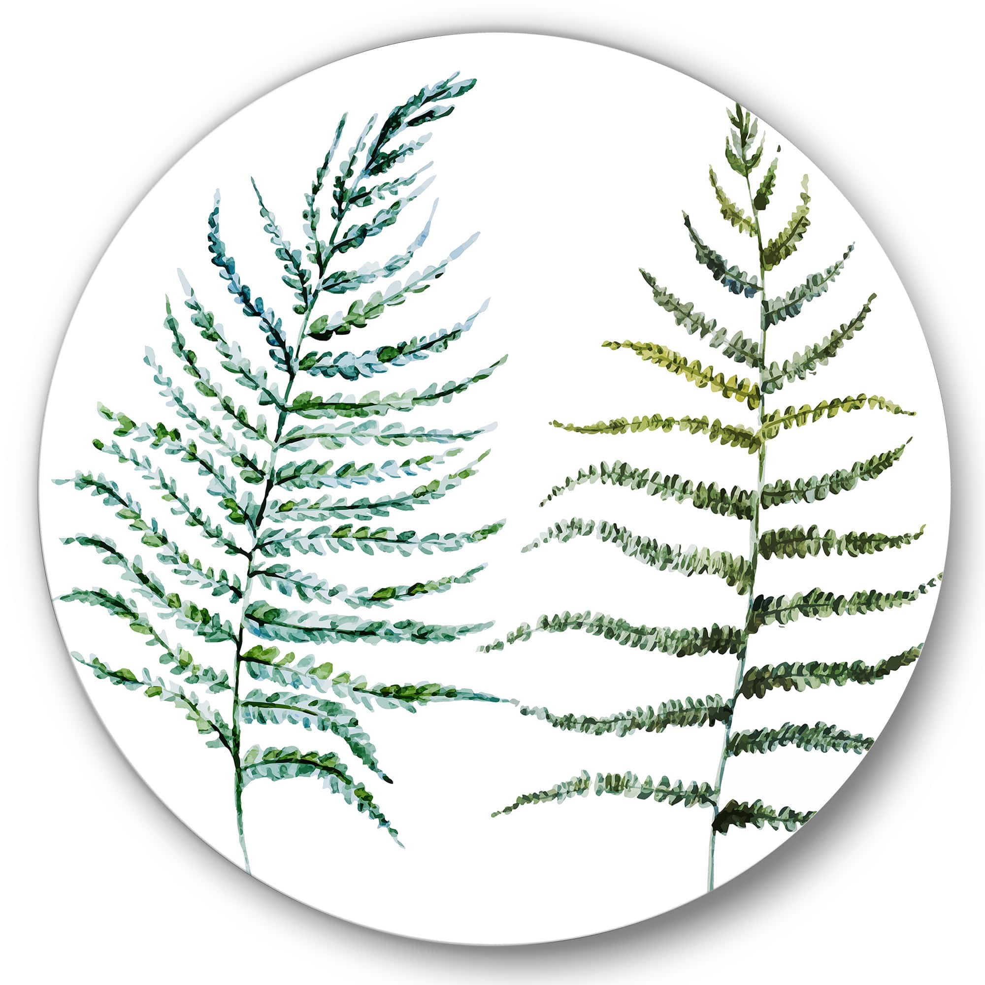Designart - Two Fern Leaves - Farmhouse Metal Circle Wall Art