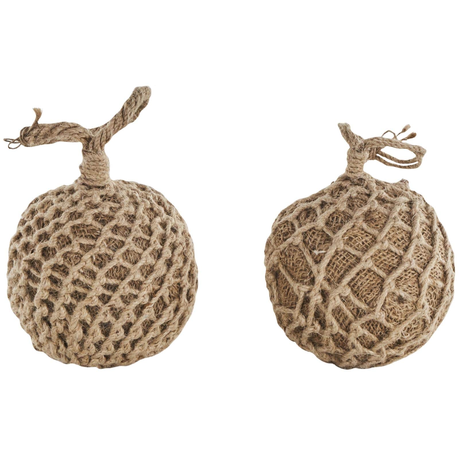 Brown Handmade Woven Knotted Rope & Cement Orb Sculpture with Handles Set