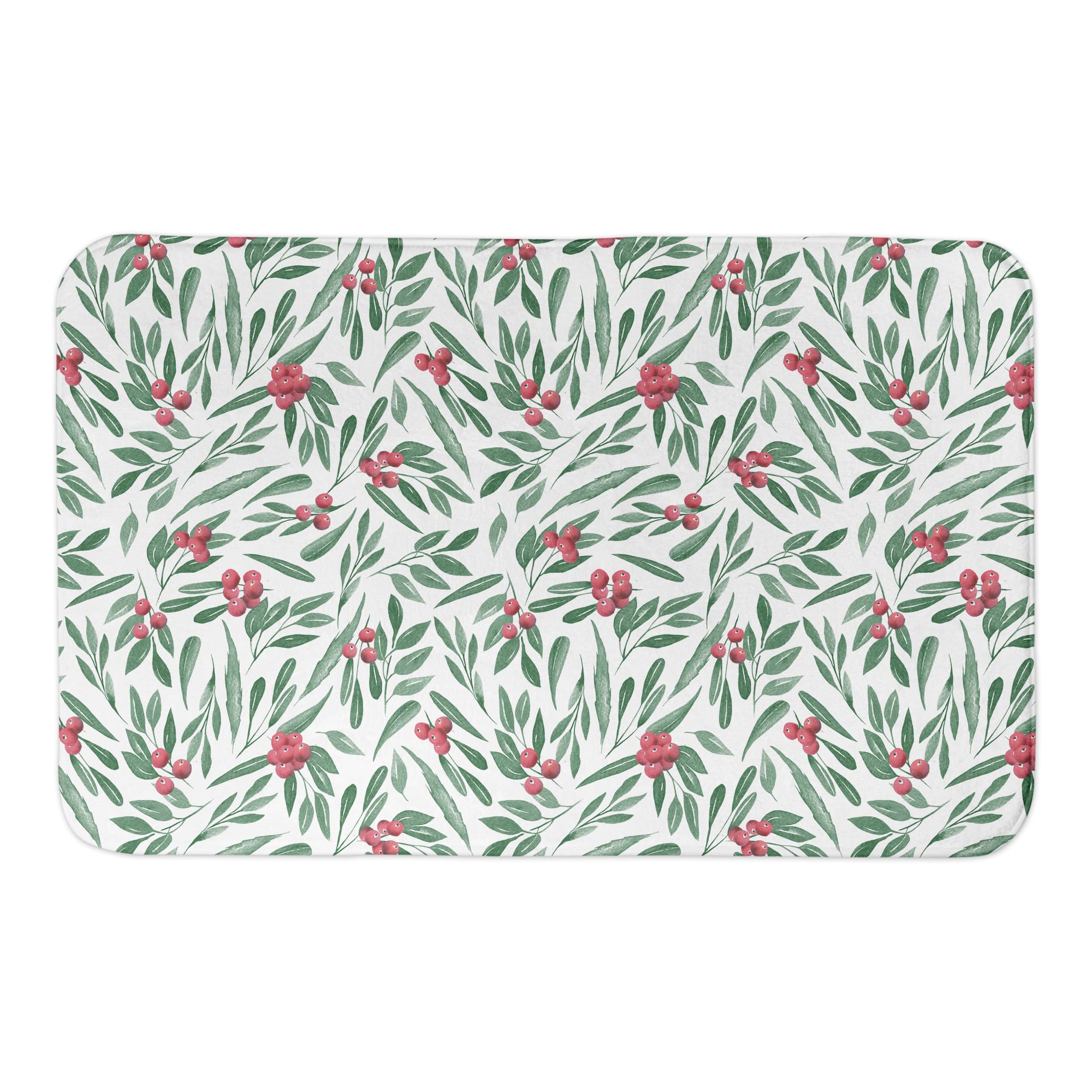 Designs Direct Green Leaves & Holly Berries Bath Mat, 34" x 21"