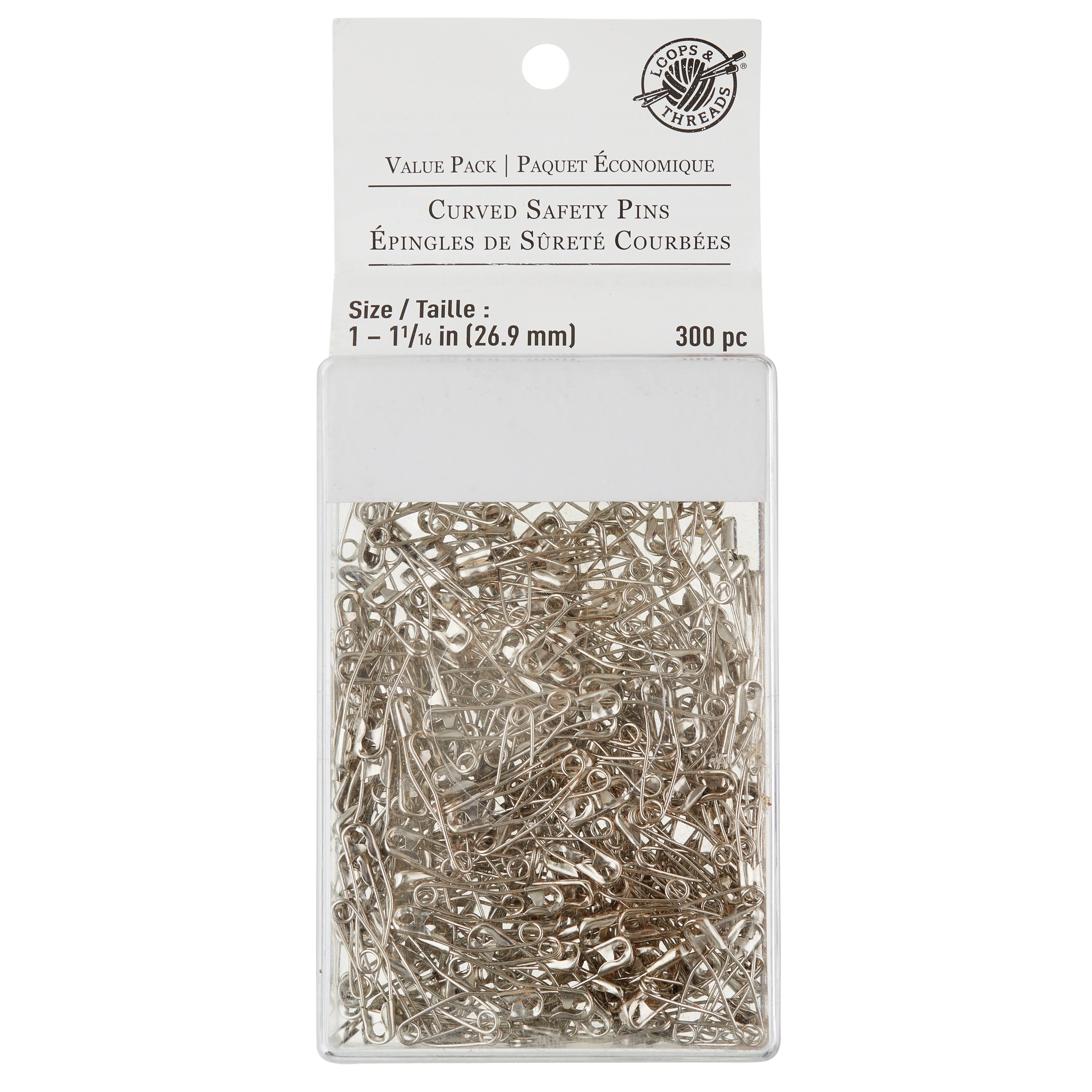 12 Packs: 300 ct. (3,600 total) 1 1/16" Curved Safety Pins by Loops & Threads™