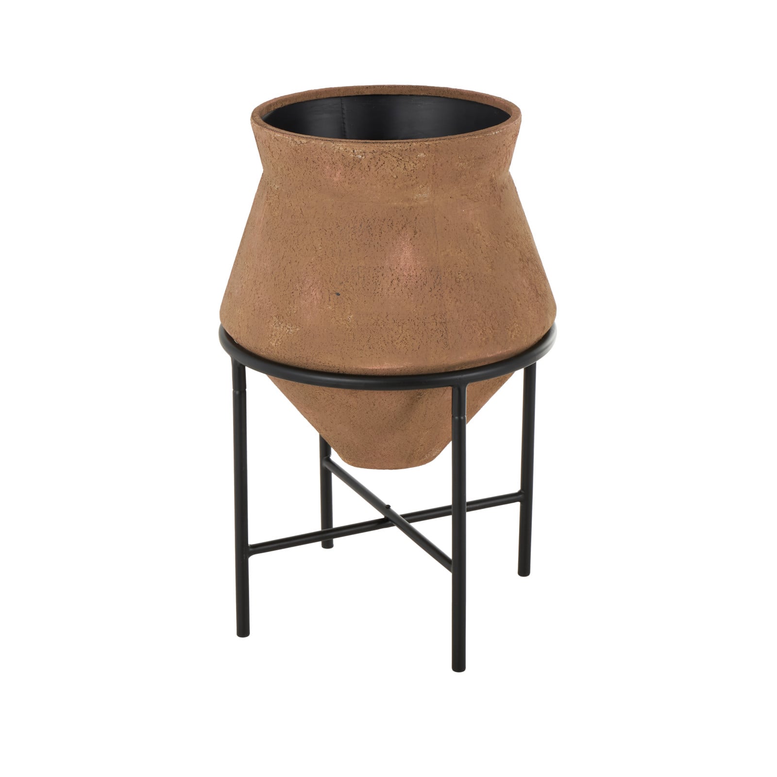 24.5" Brown Metal Wide Decorative Vase with Black Stand