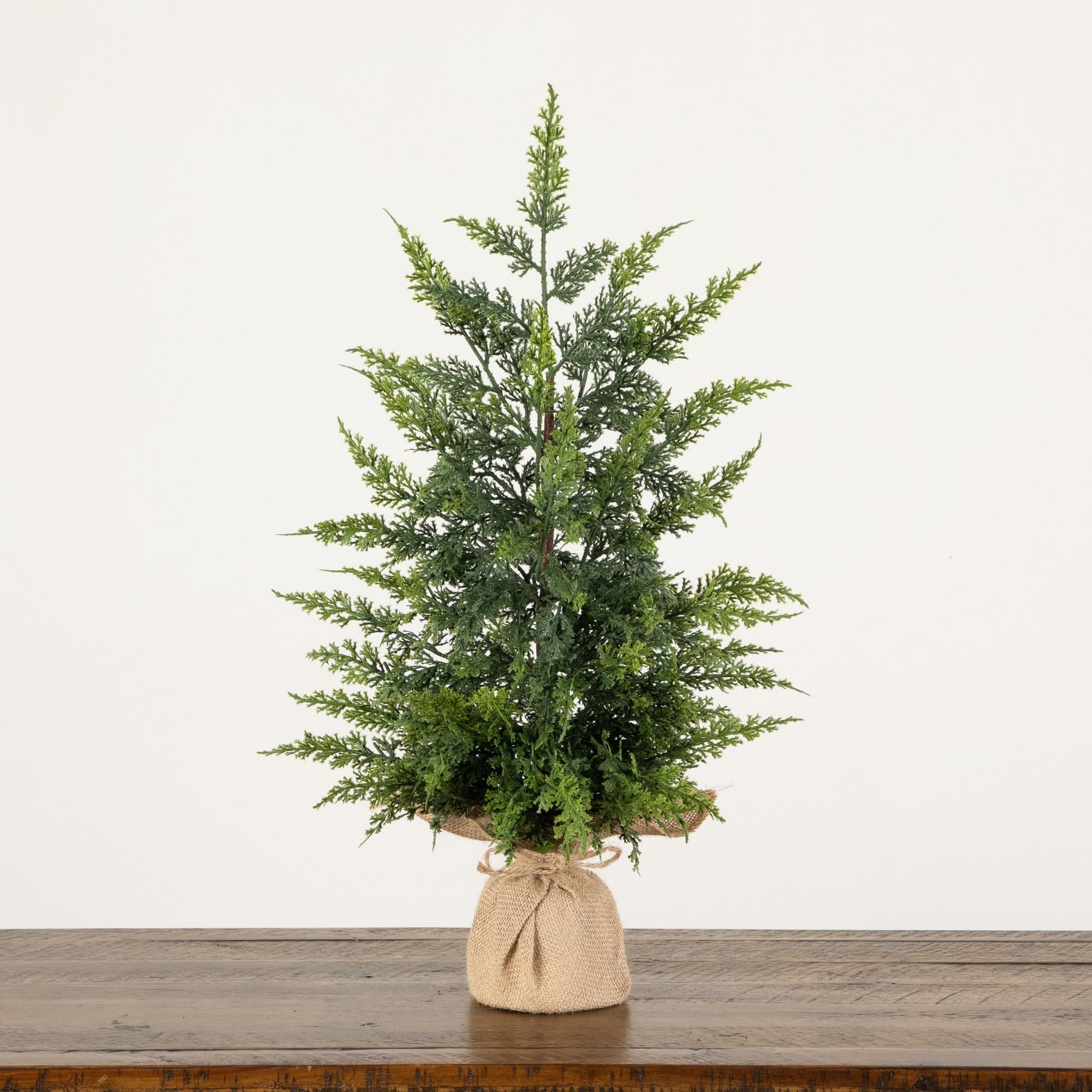 Nearly Natural 26" Artificial Real Touch Cedar Christmas Tree in Burlap Wrapped Base