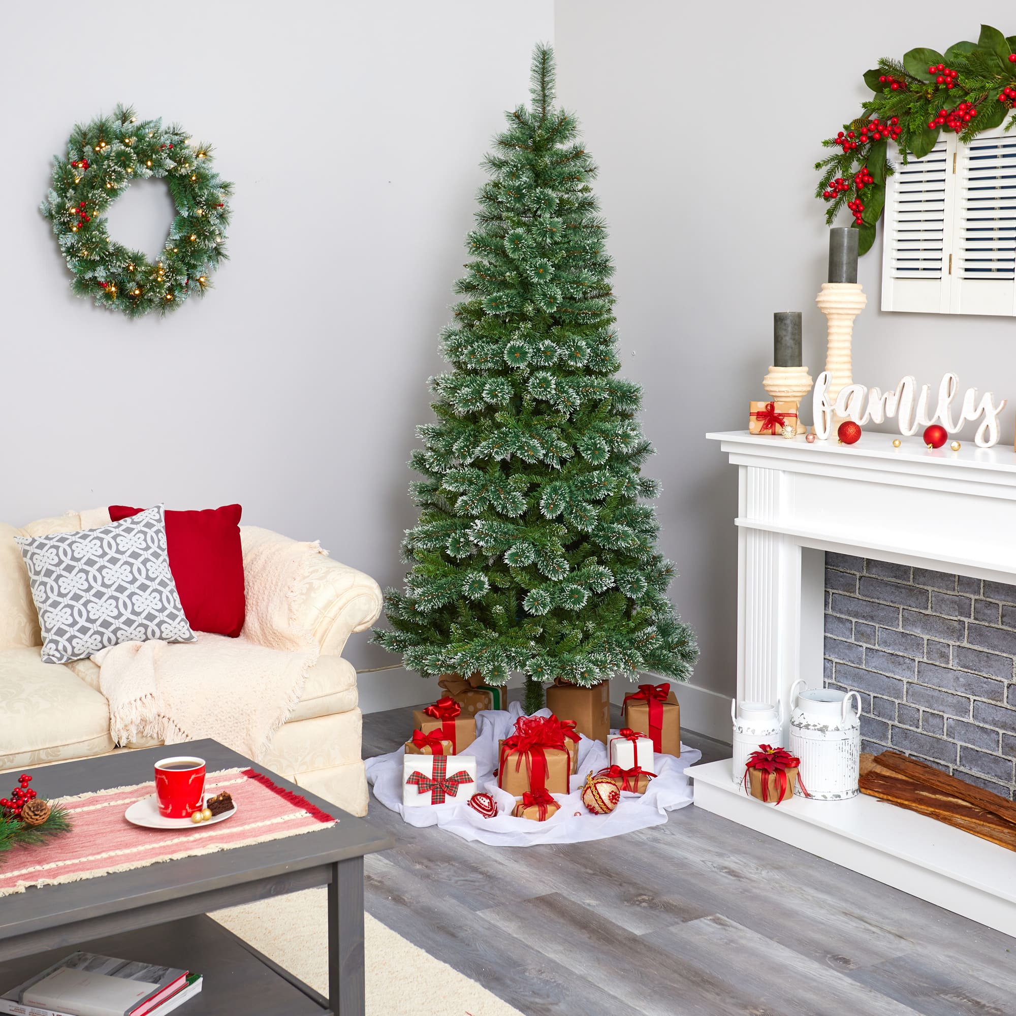 7ft. Unlit Wisconsin Slim Snow Tip Pine Artificial Christmas Tree