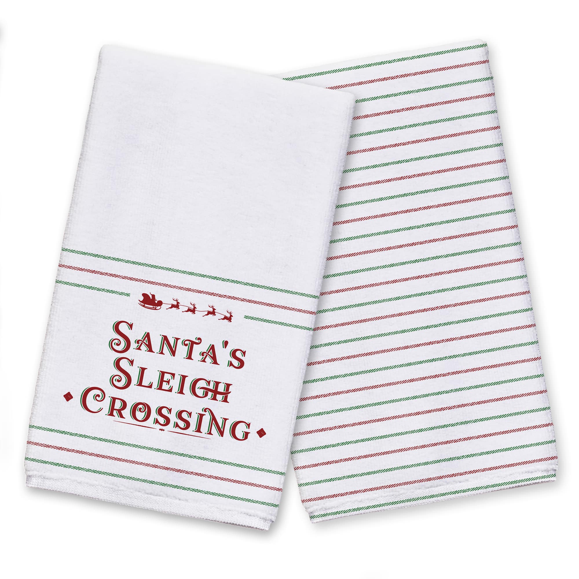 Santas Sleigh Crossing Stripes Tea Towels - Set of 2