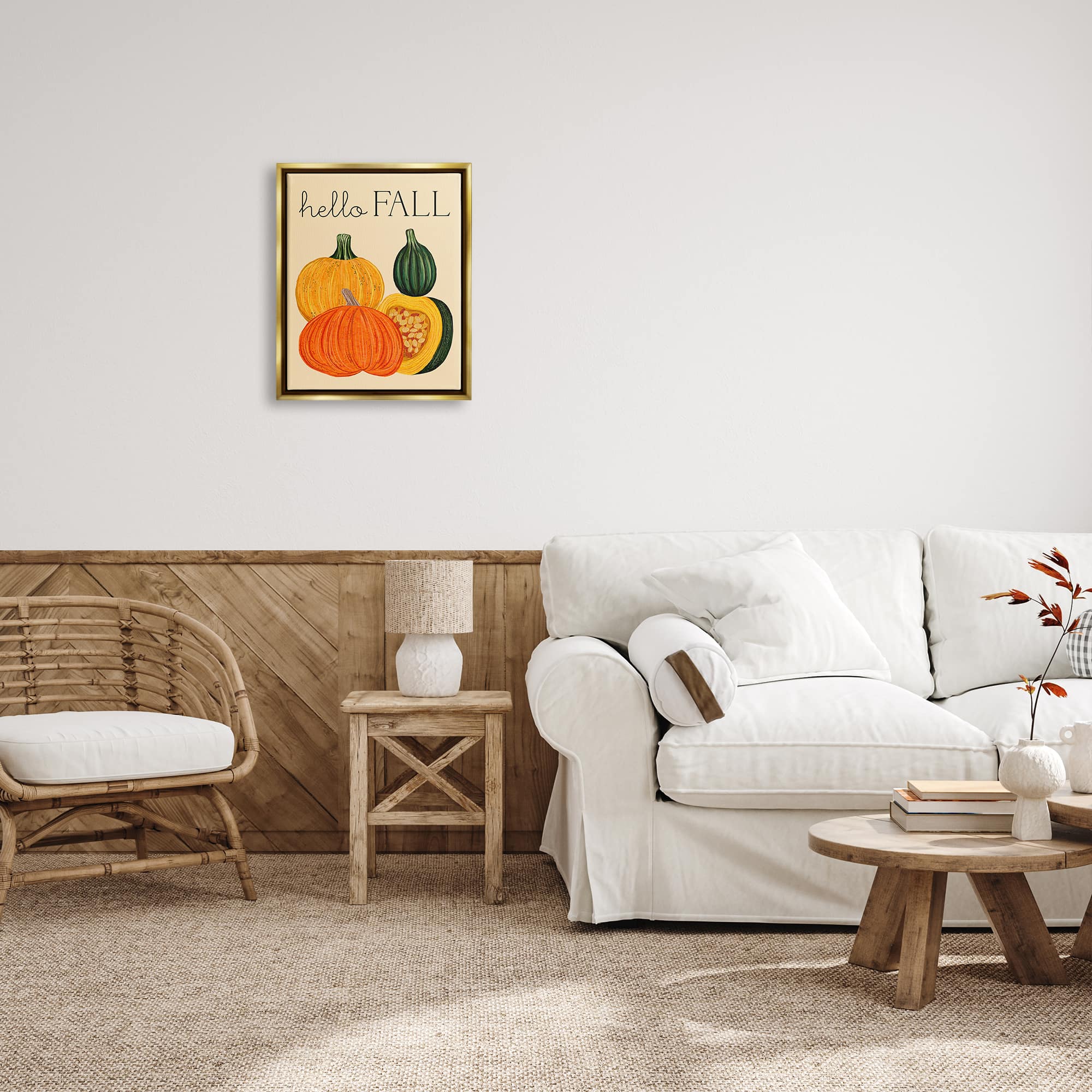 Stupell Industries Hello Fall Harvest Gourds Framed Floater Canvas Wall Art