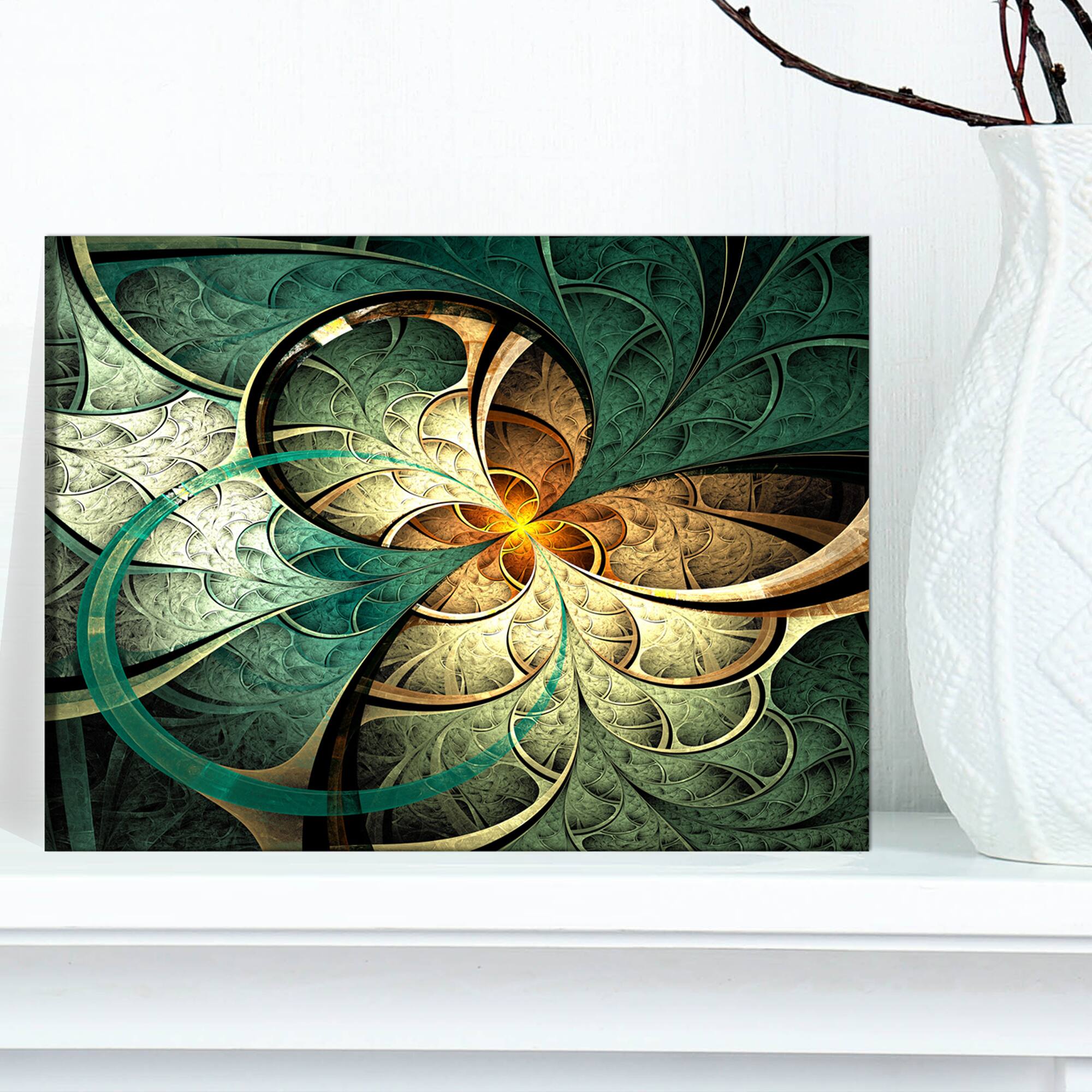 Designart - Dark Yellow Green Fractal Flower