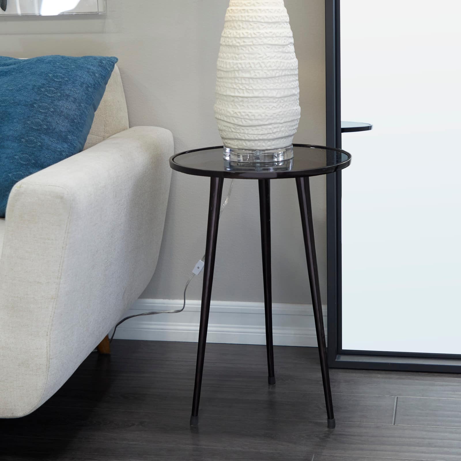 22" Aluminum Tripod Legs Accent Table with Shaded Glass Top