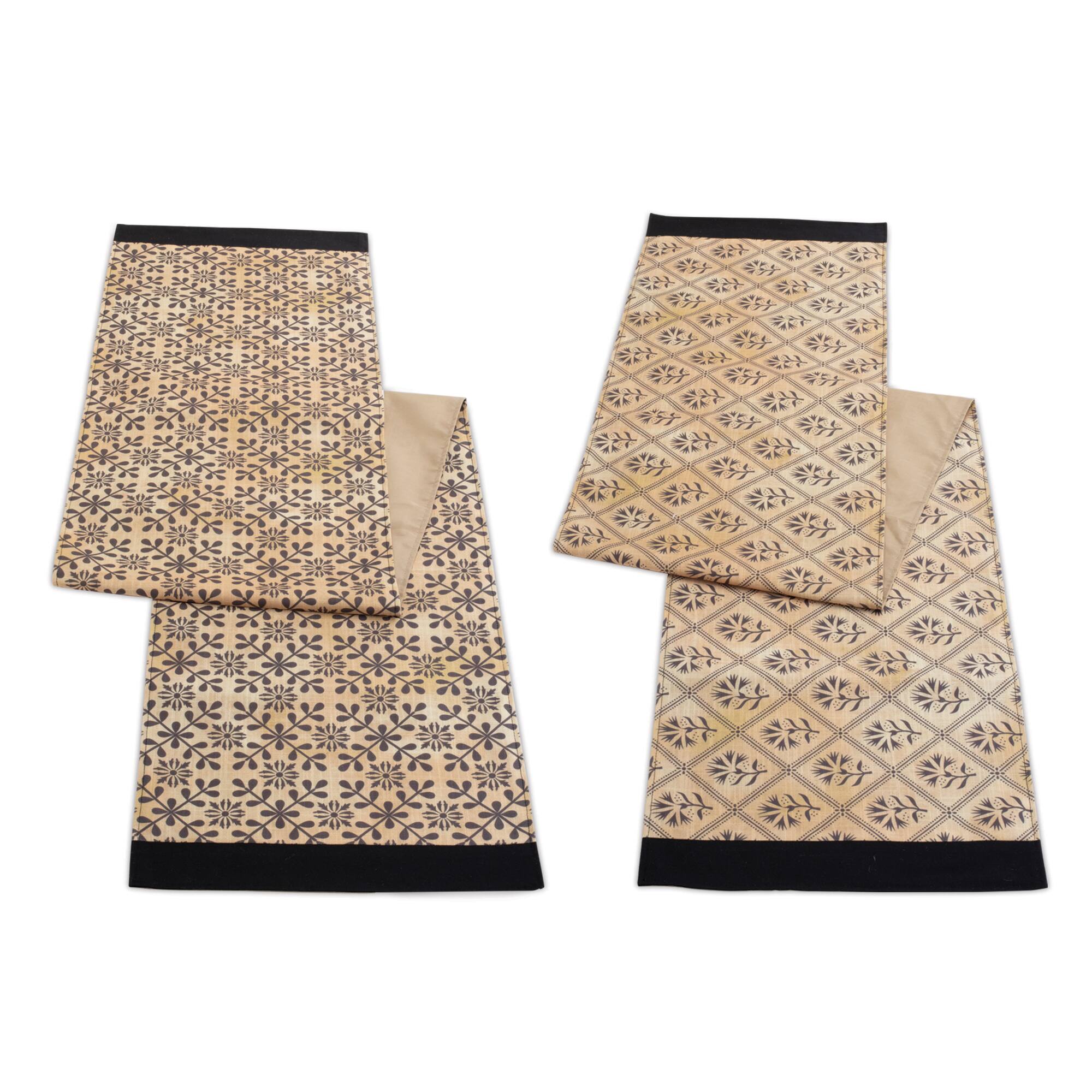 Black & Gold Geometric Floral Patterned Table Runner Set