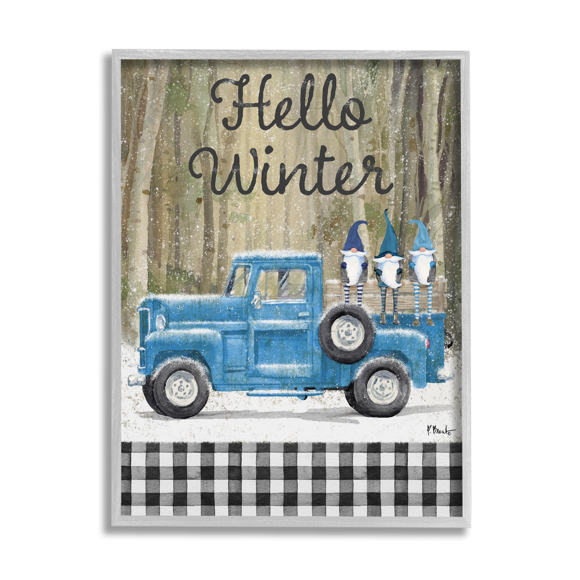 Stupell Industries Hello Winter Plaid Gnomes Framed Giclee Art