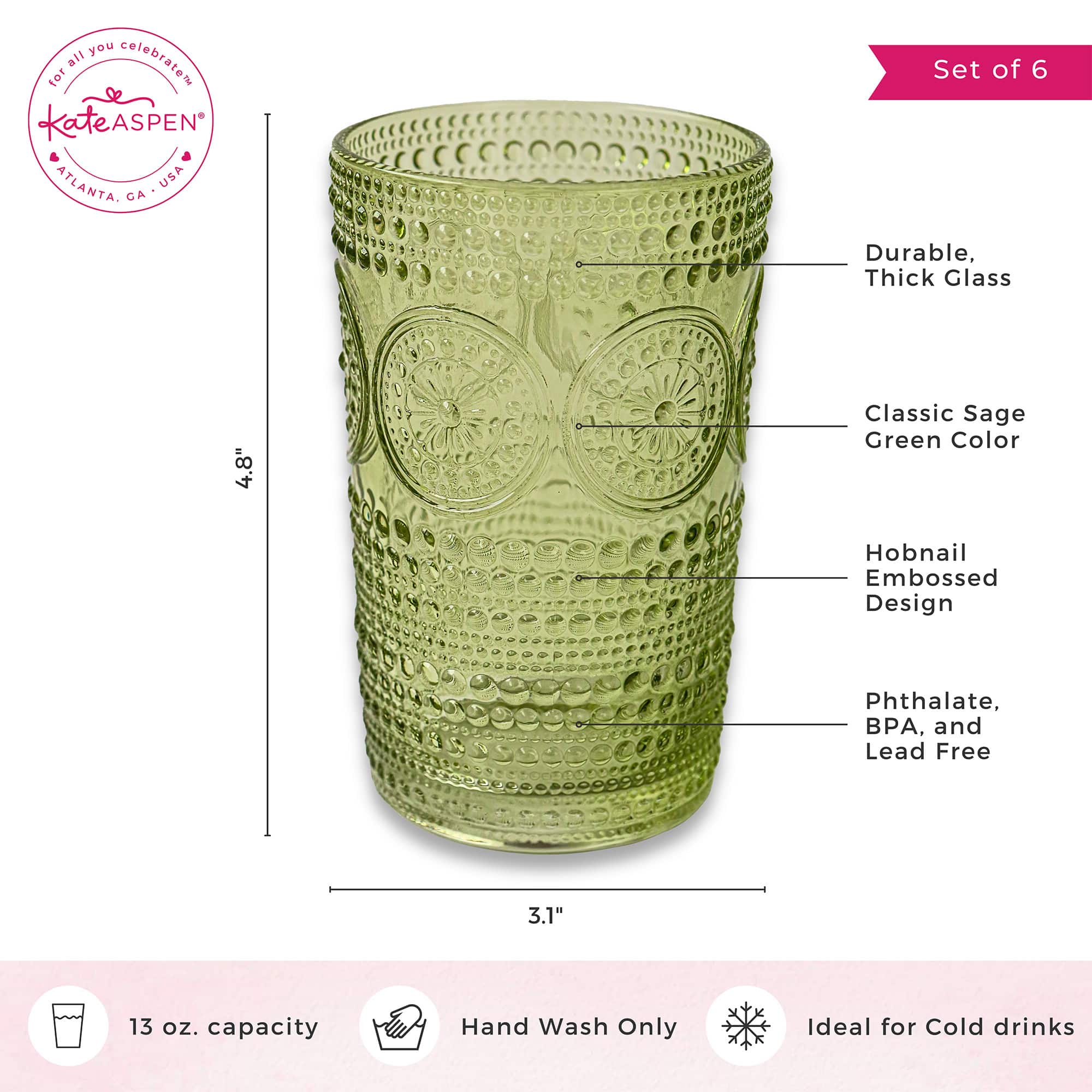 Kate Aspen® 13oz. Beaded Floral Green Drinking Glasses, 6ct.